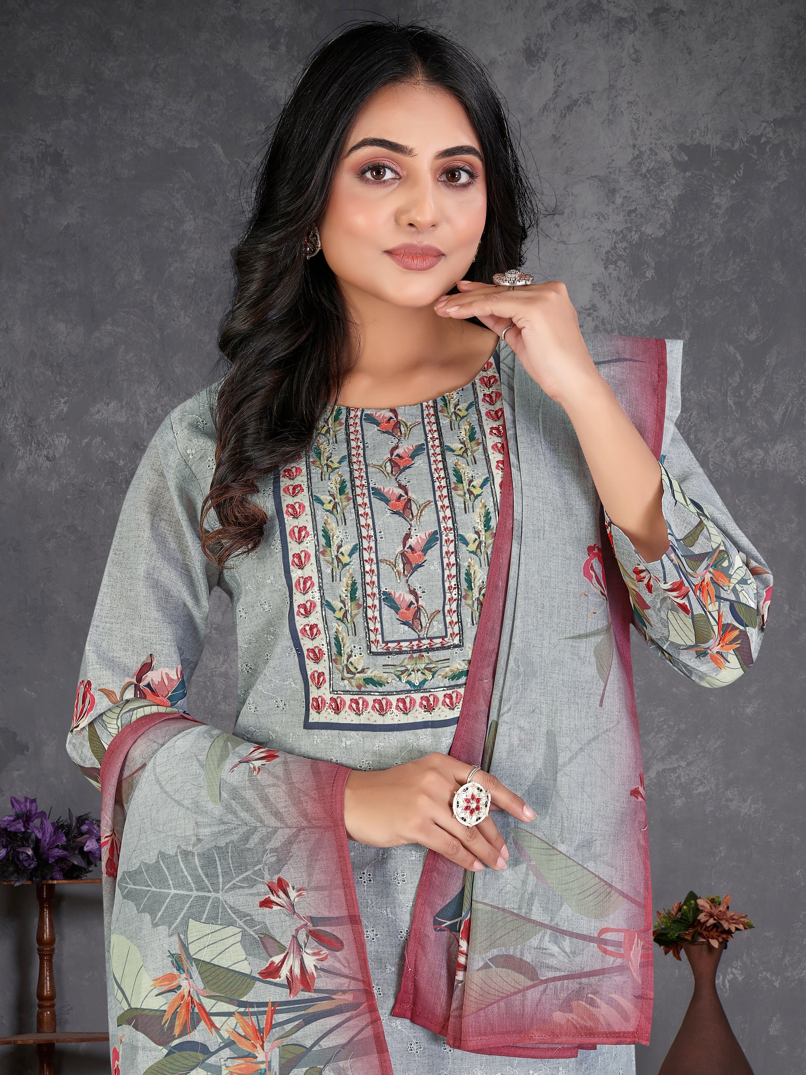 Blue Cotton Siphli3 Pcs Suit