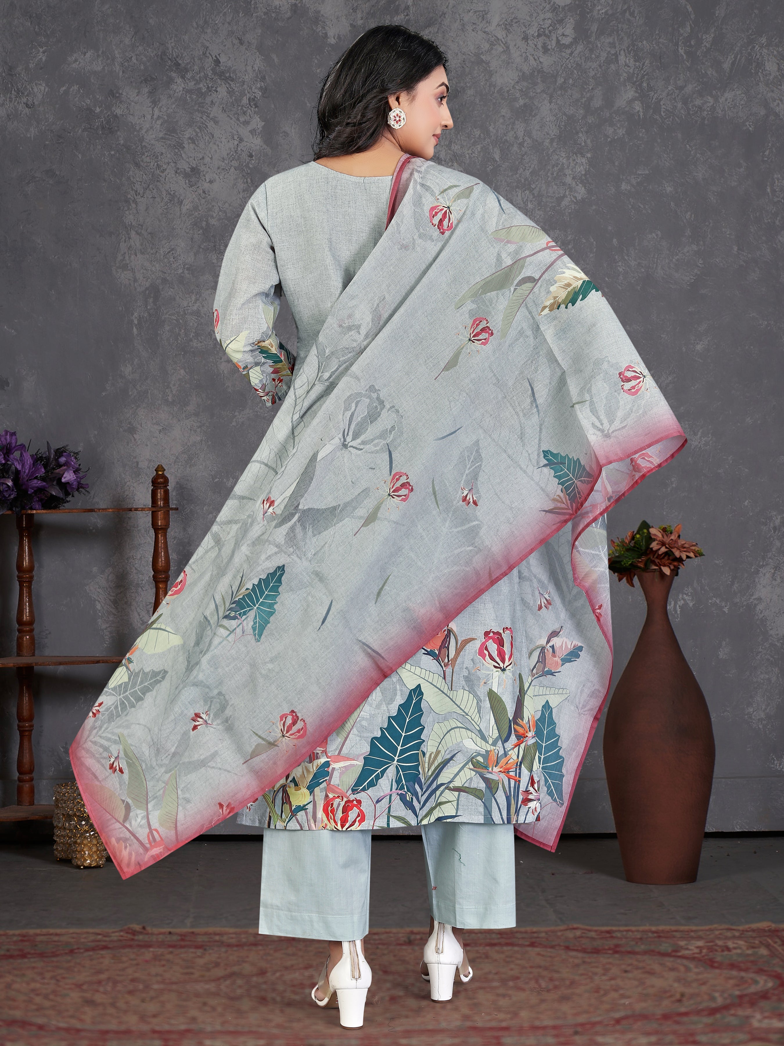 Blue Cotton Siphli3 Pcs Suit