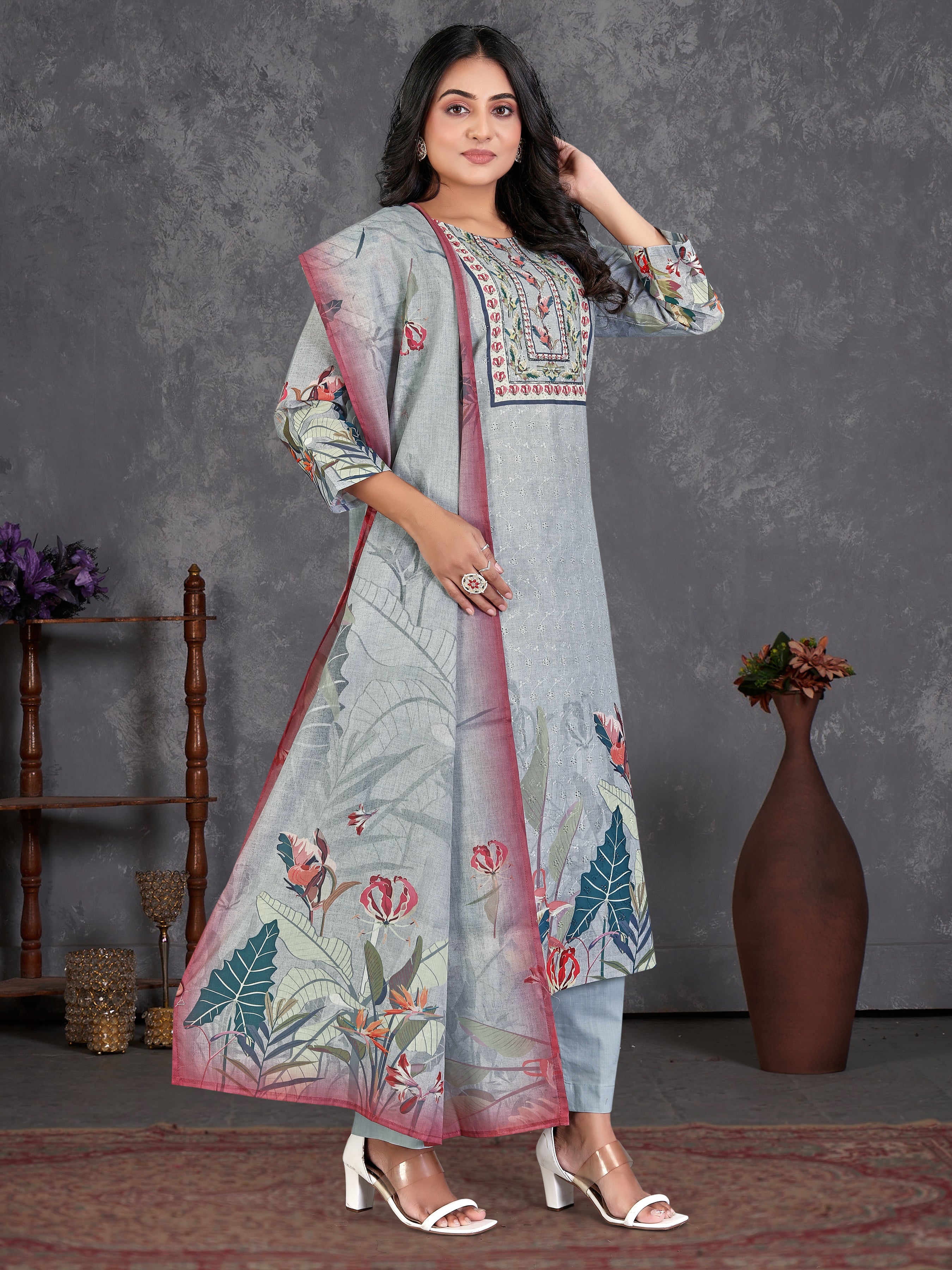 Blue Cotton Siphli3 Pcs Suit