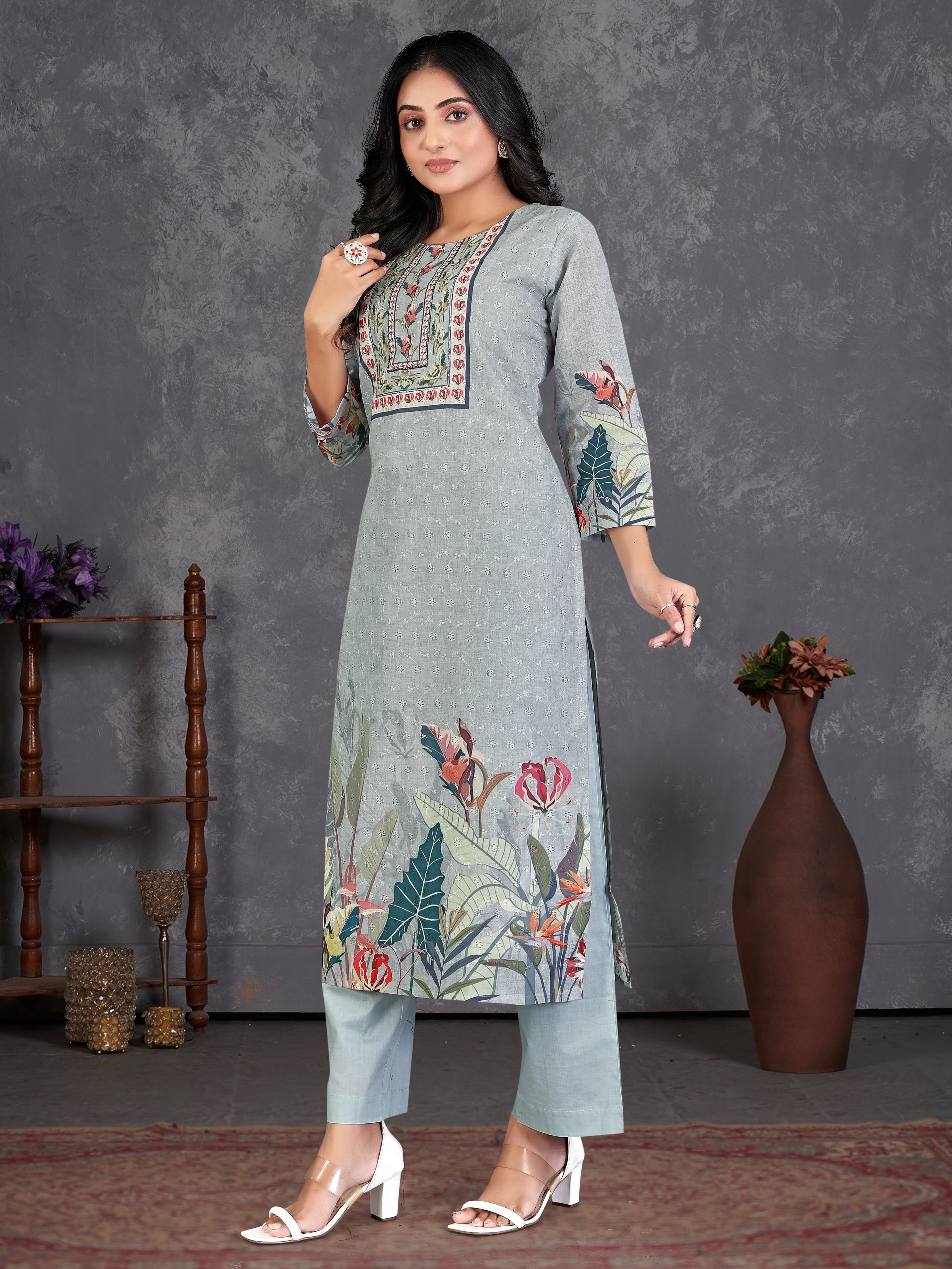 Blue Cotton Siphli3 Pcs Suit