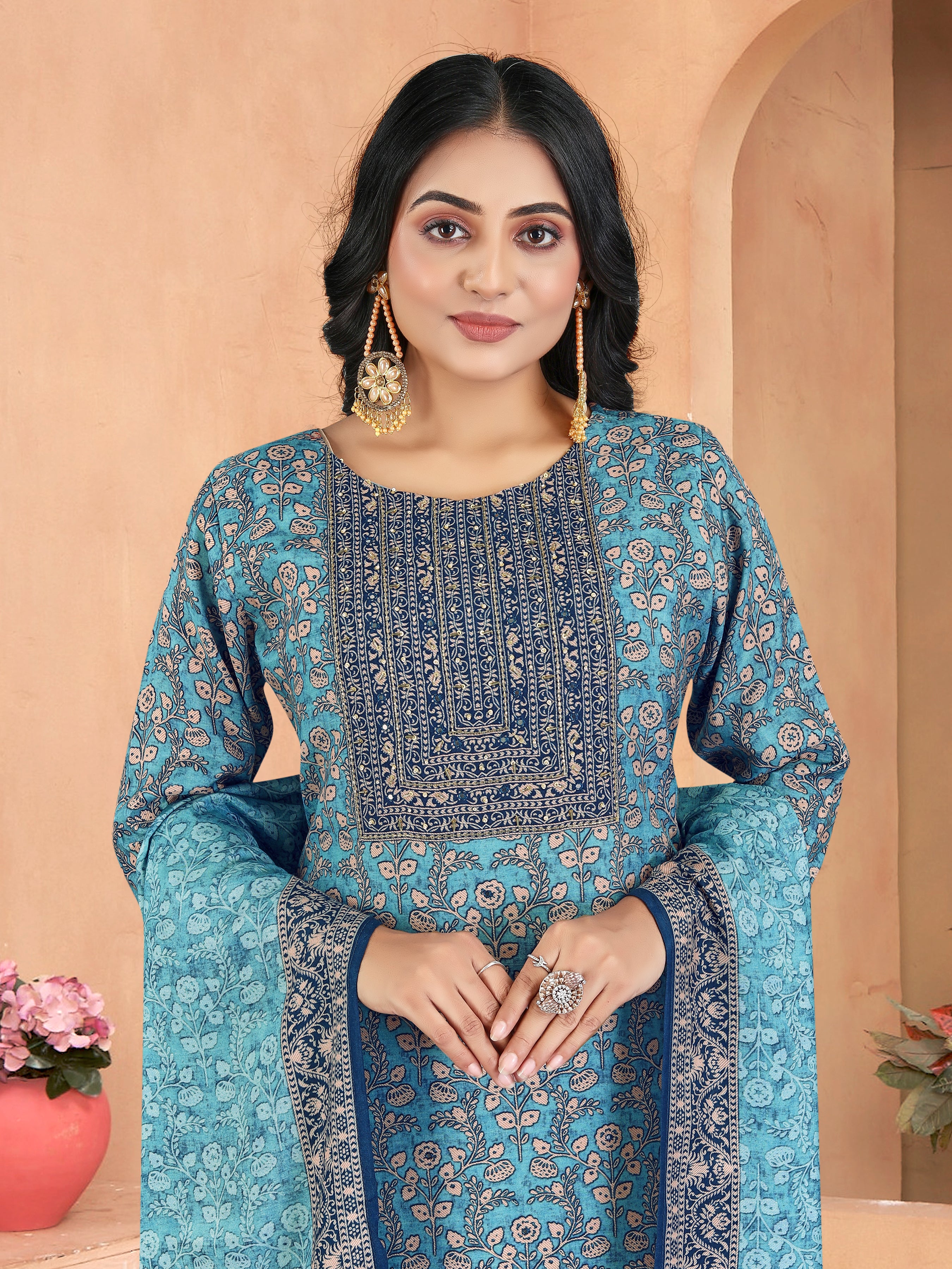 Blue Pure Masleen 3 Pcs Suit