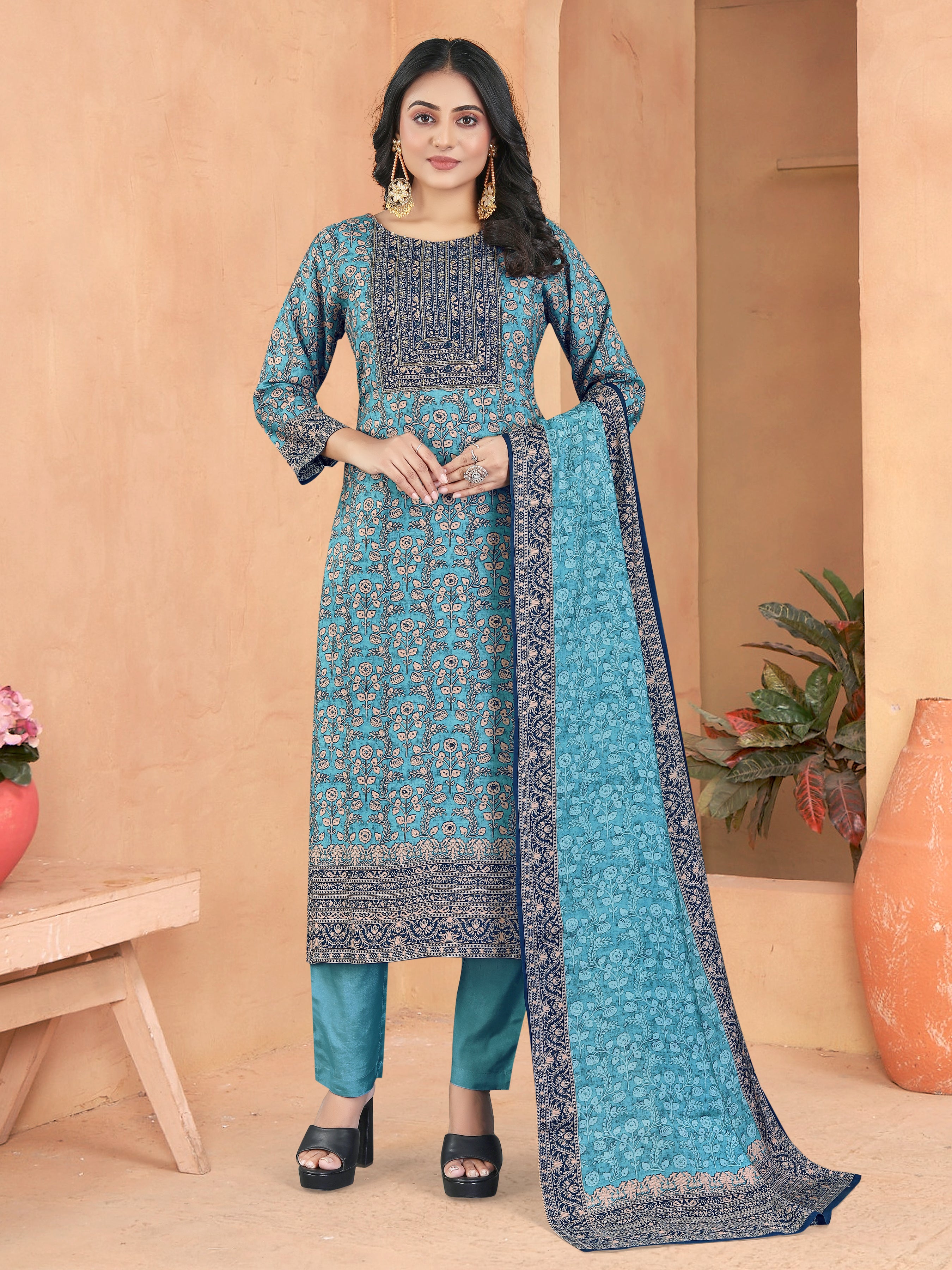 Blue Pure Masleen 3 Pcs Suit