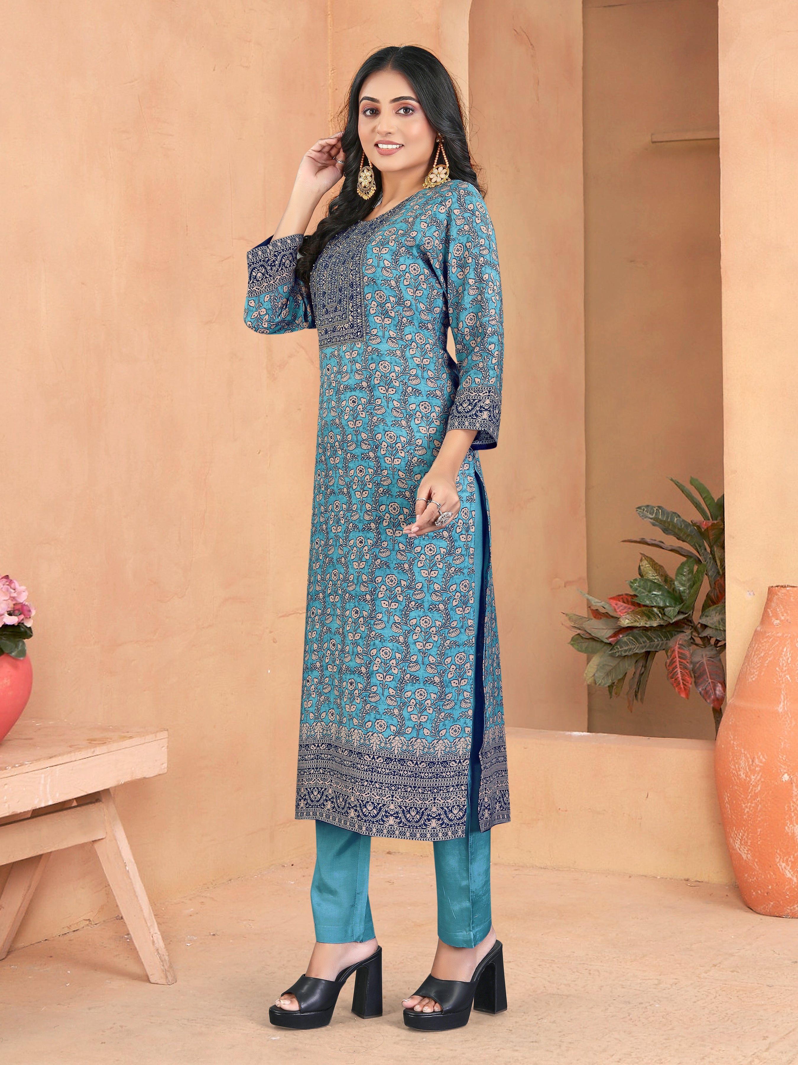 Blue Pure Masleen 3 Pcs Suit