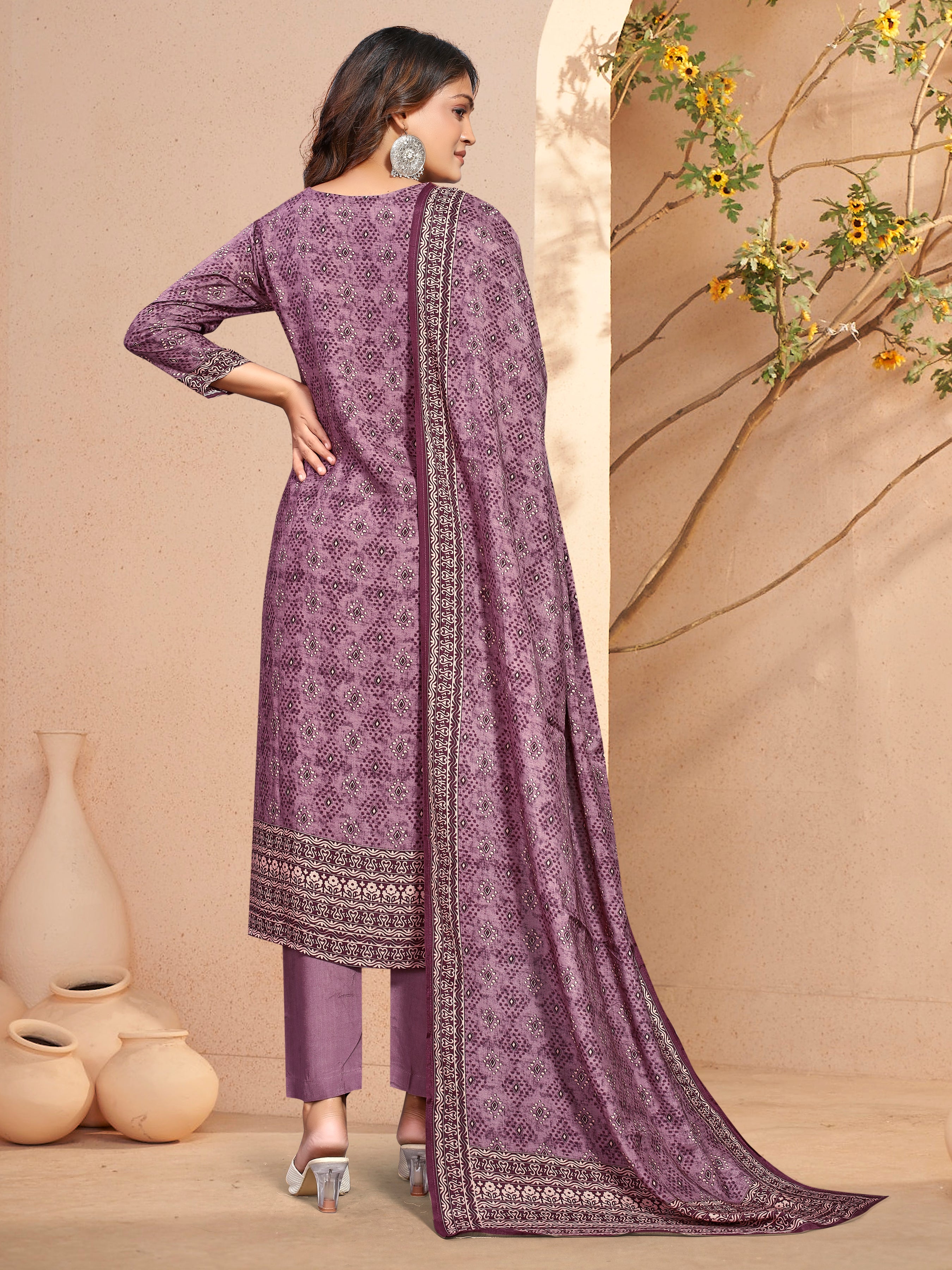 Violet Pure Masleen Three Pcs Suit With Masleen Dupatta