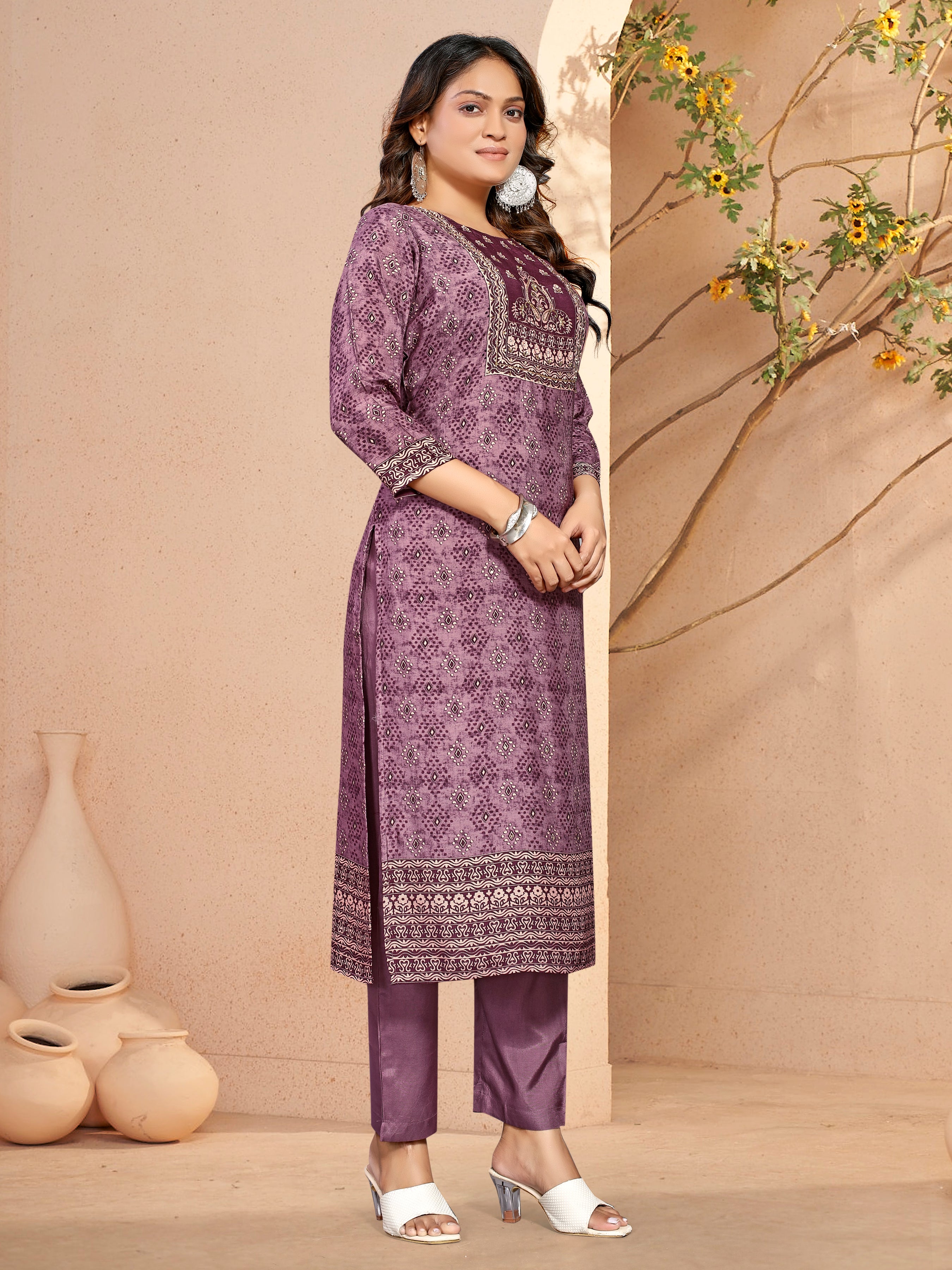 Violet Pure Masleen Three Pcs Suit With Masleen Dupatta