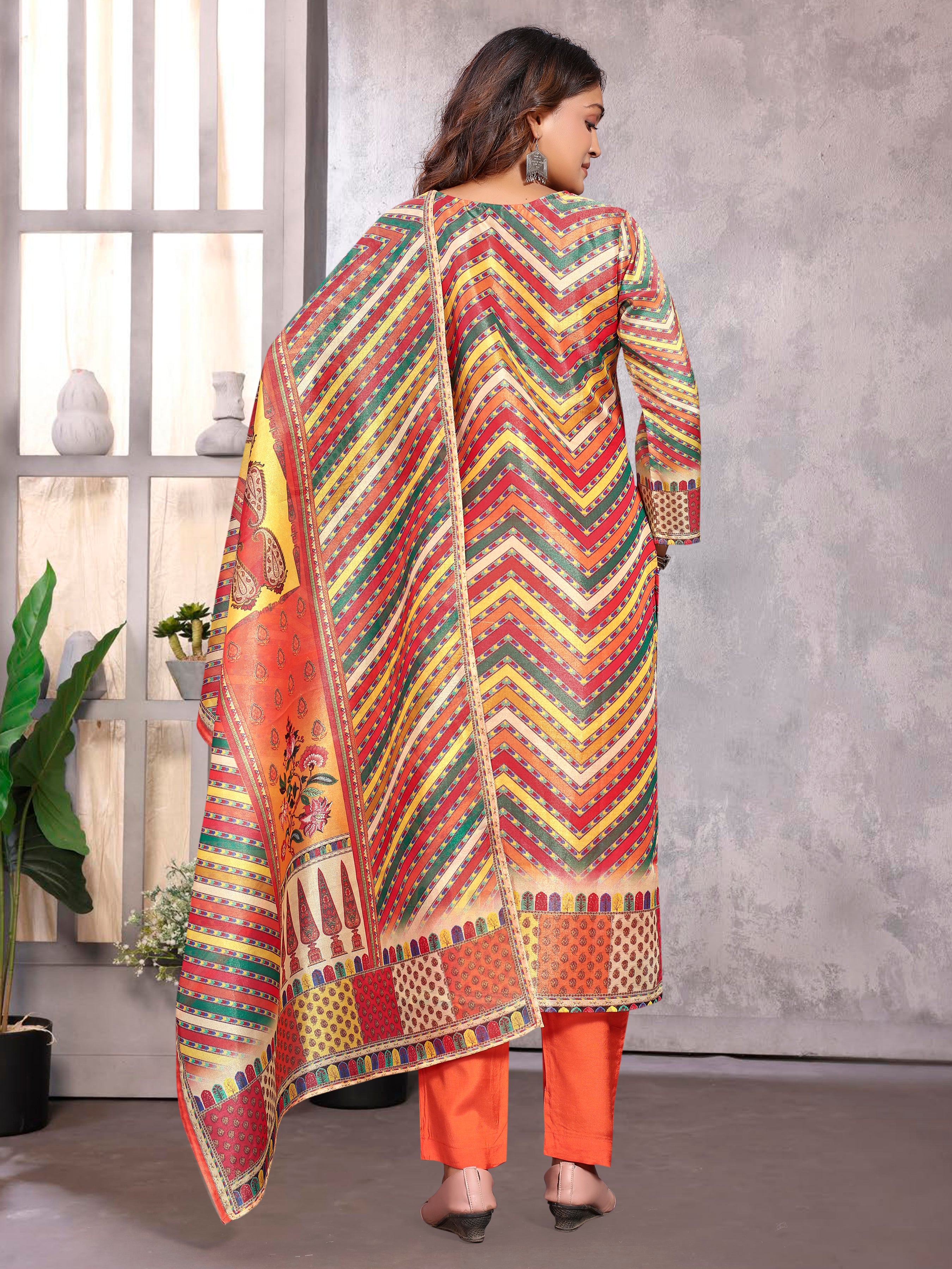 Orange Pv Shimmer Three Pcs Suit With Shimmer Dupatta