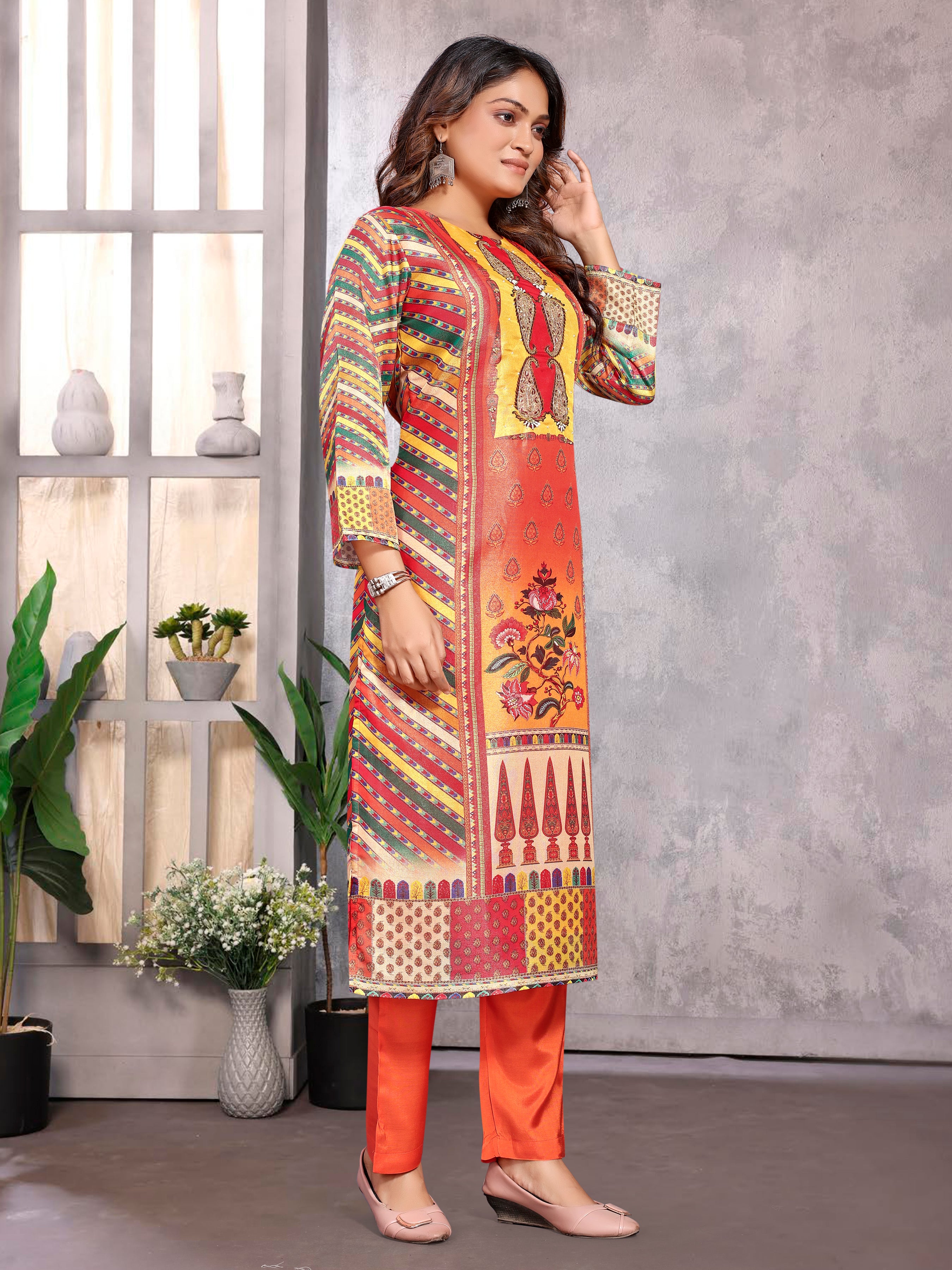 Orange Pv Shimmer Three Pcs Suit With Shimmer Dupatta