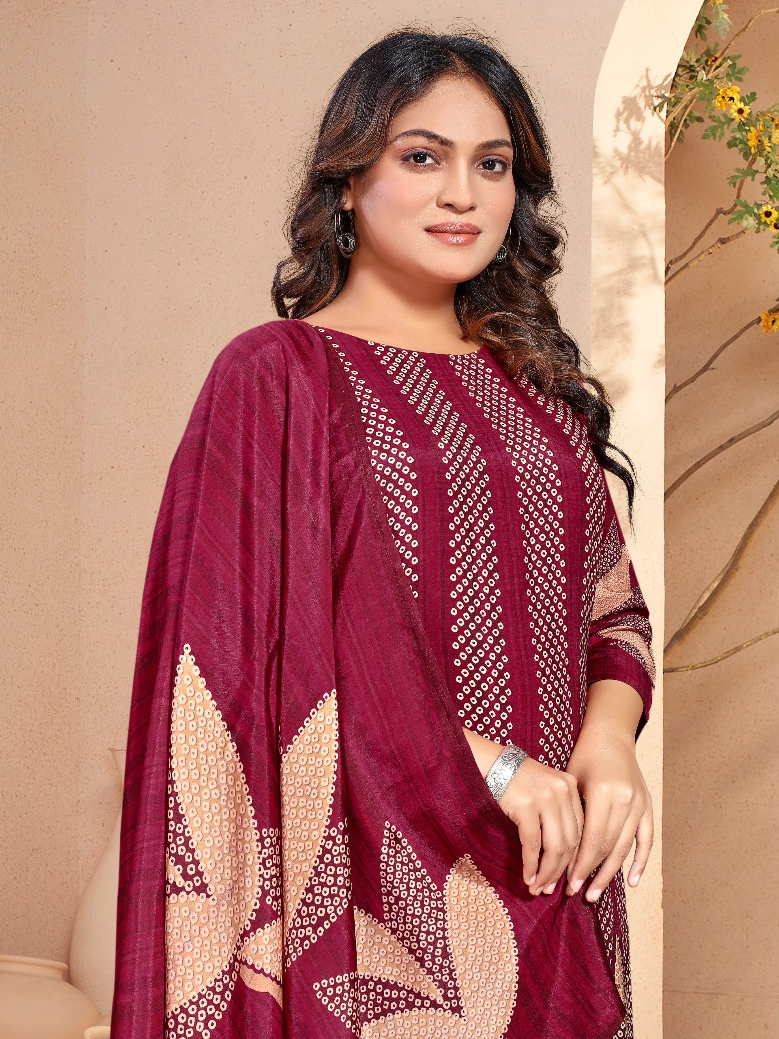 Red  Pure Masleen Three Pcs Suit With Masleen Dupatta