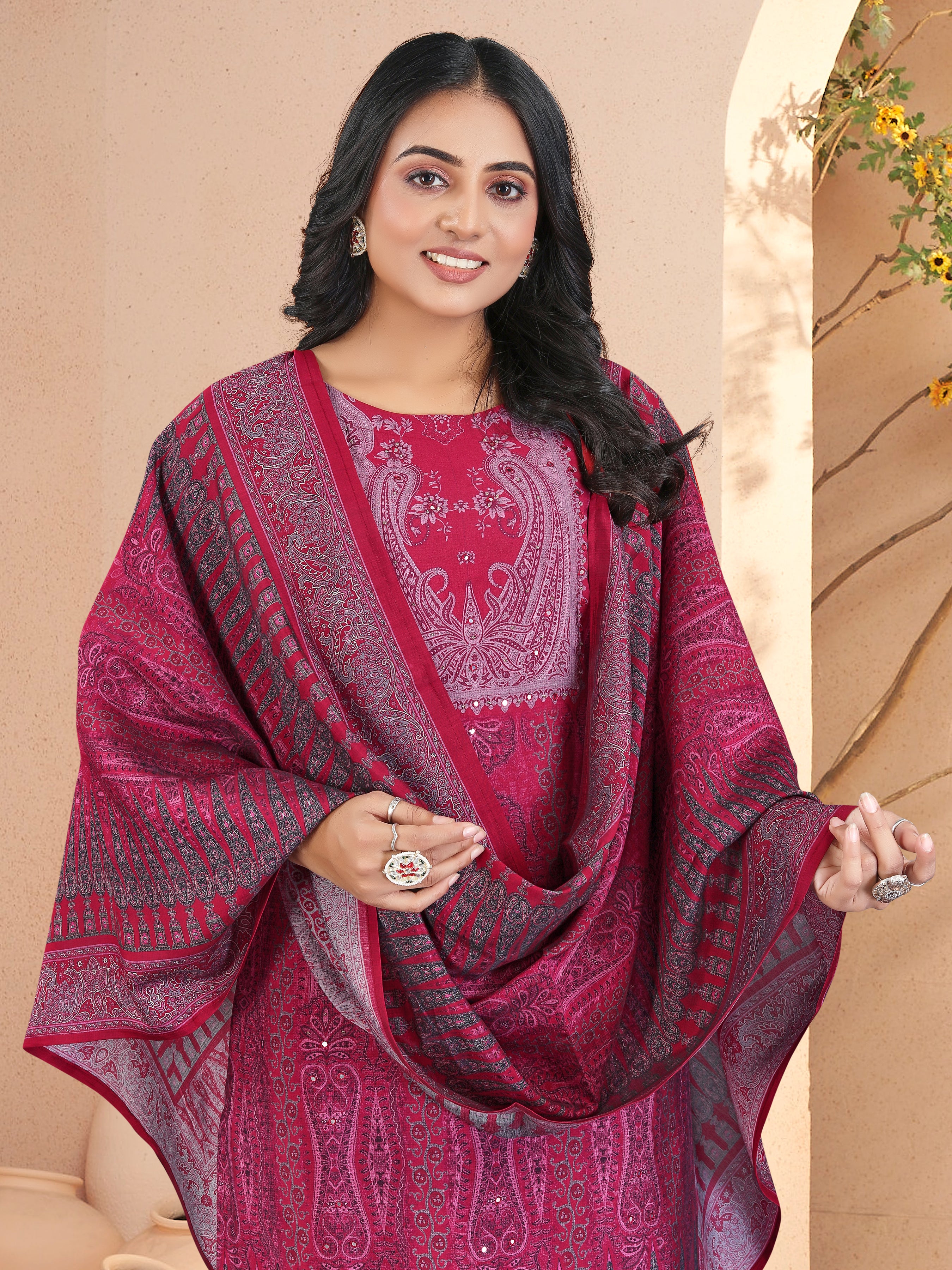 Maroonroman Silk 3 Pcs Suit