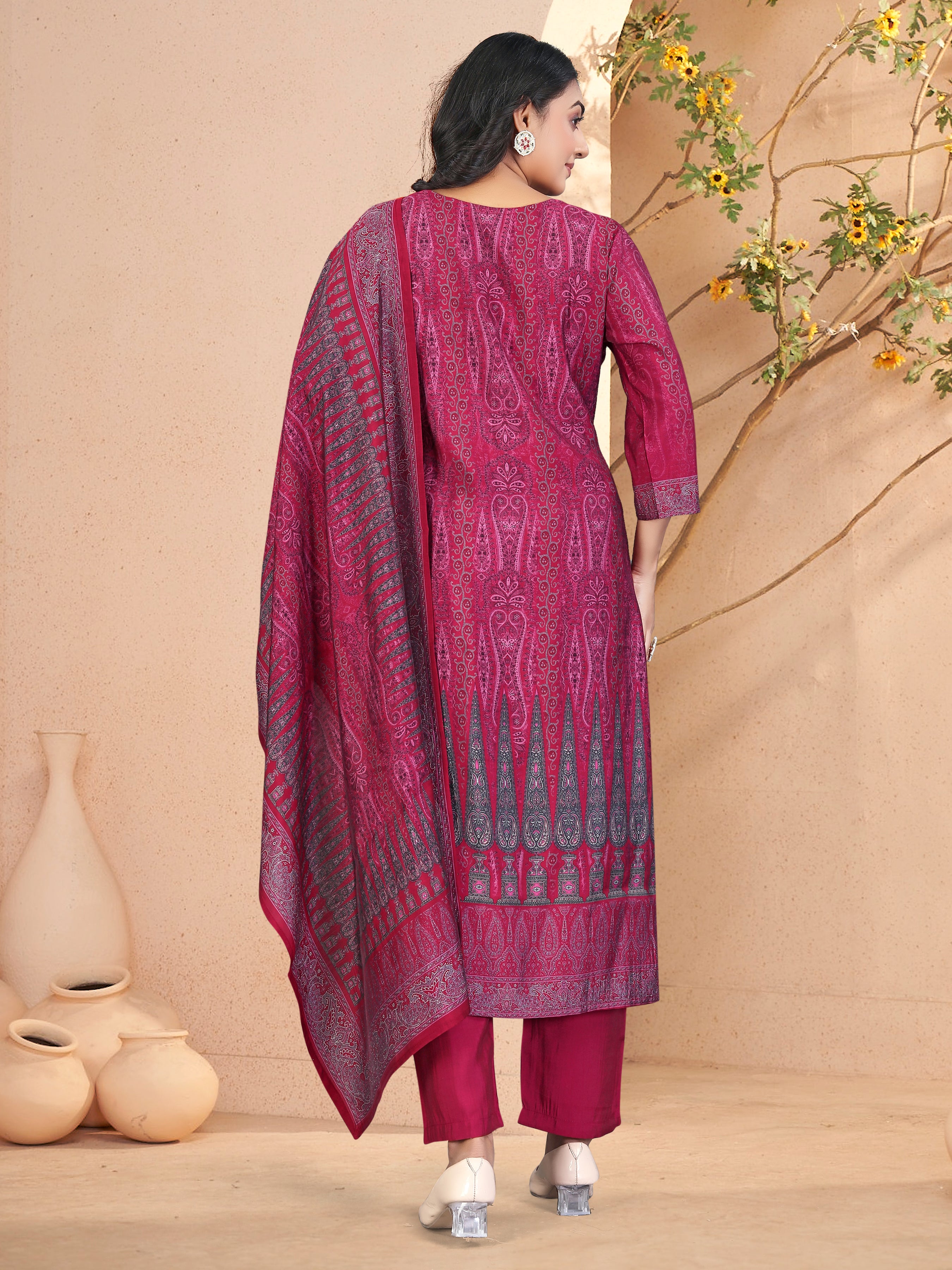 Maroonroman Silk 3 Pcs Suit