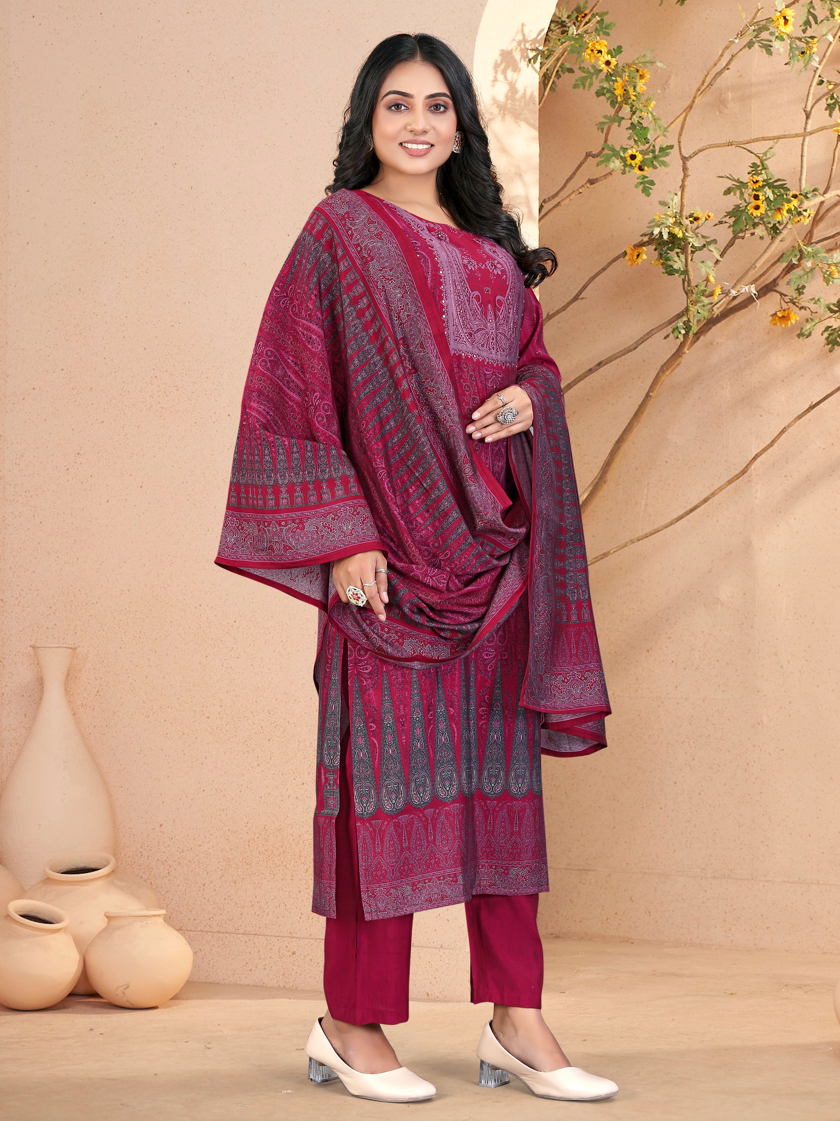 Maroonroman Silk 3 Pcs Suit