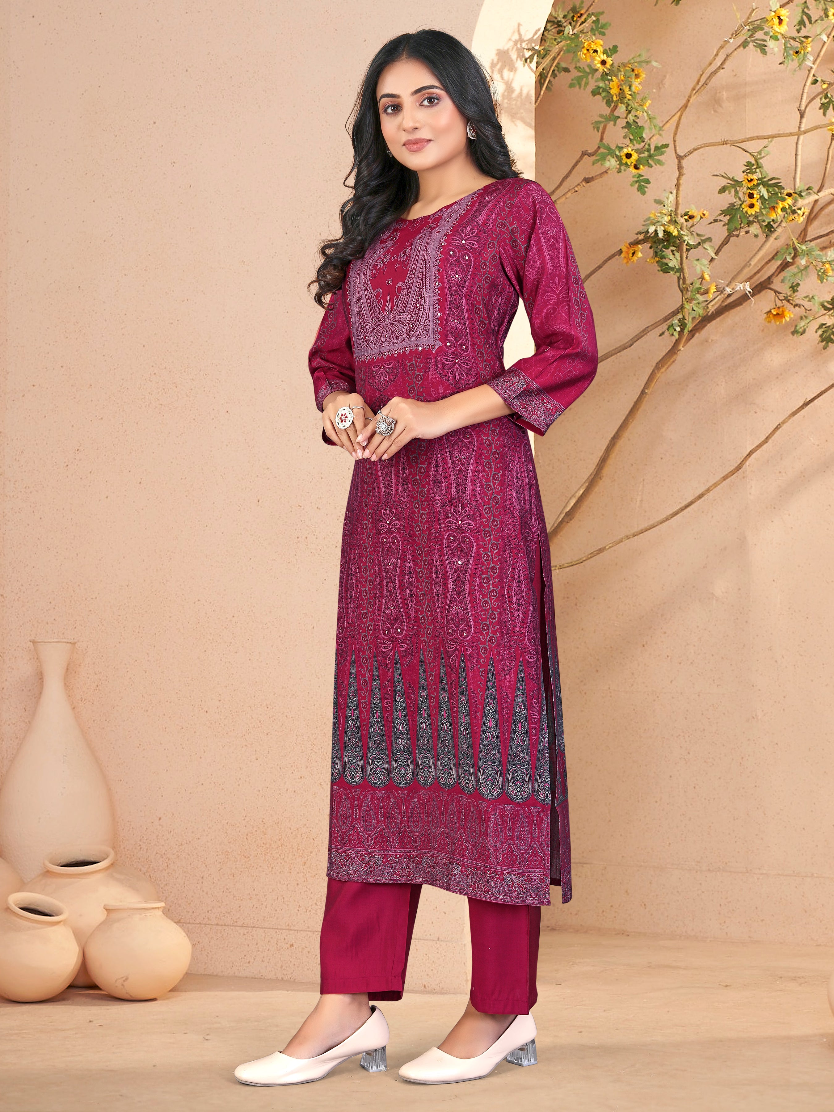 Maroonroman Silk 3 Pcs Suit