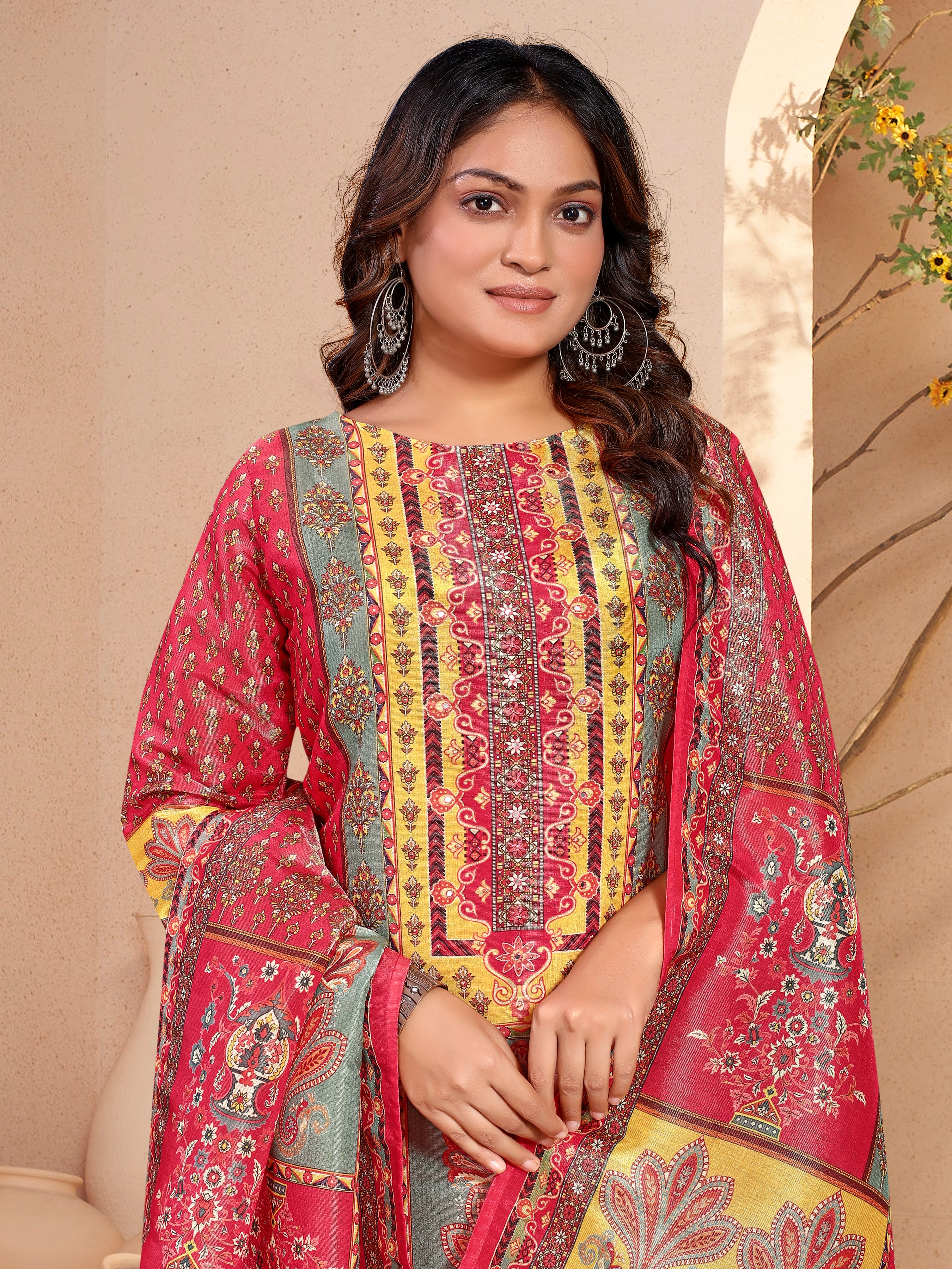 Red Pv Shimmer Three Pcs Suit With Shimmer Dupatta