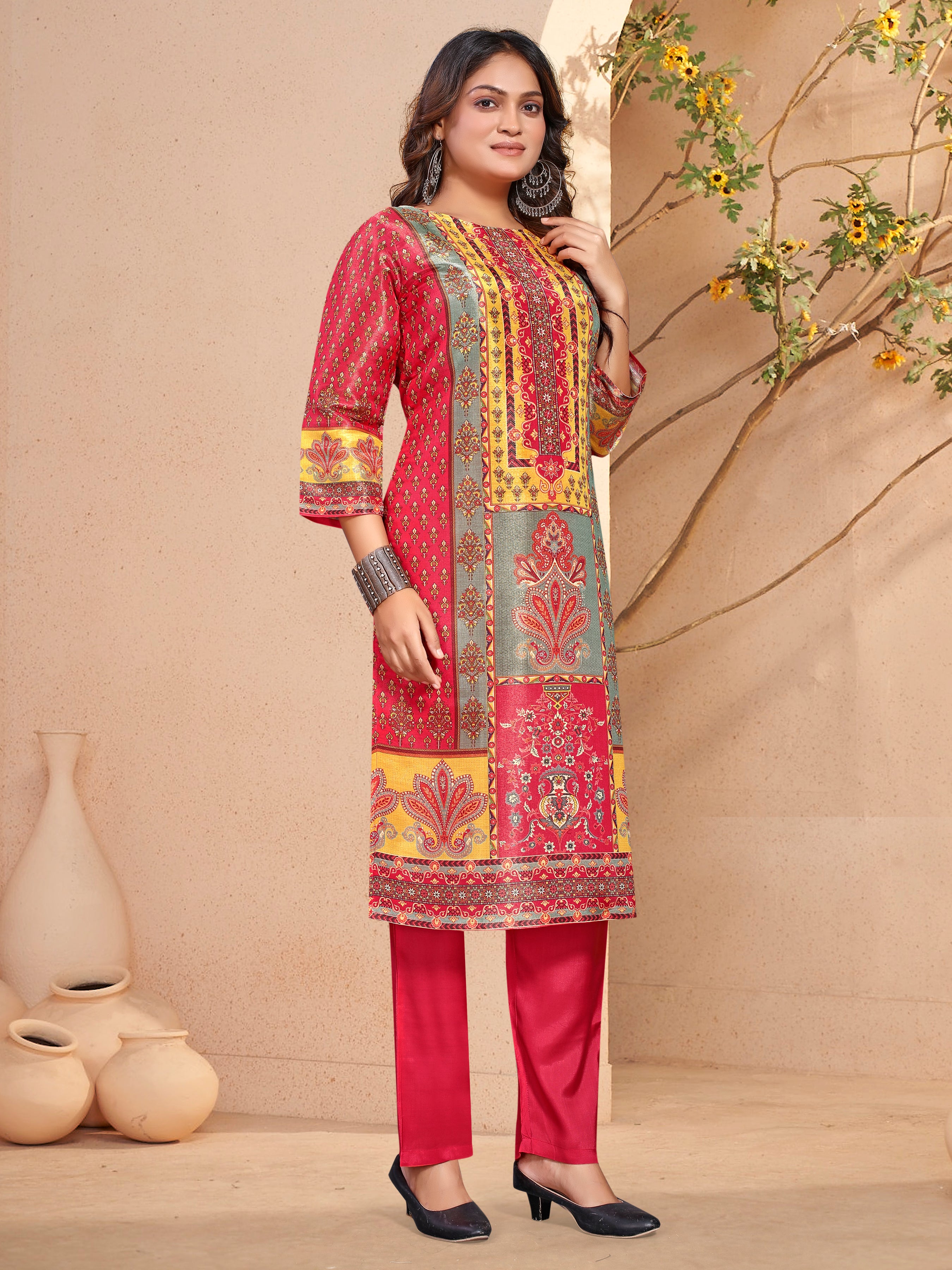Red Pv Shimmer Three Pcs Suit With Shimmer Dupatta