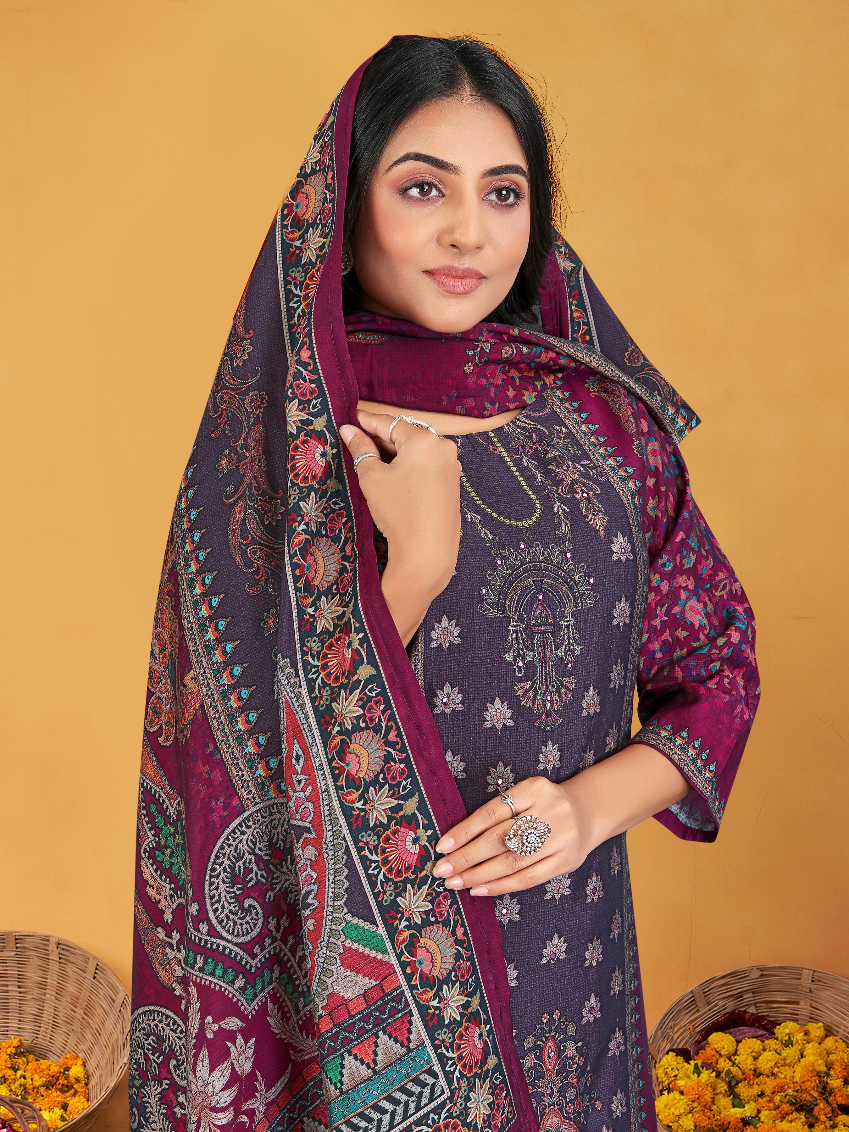 Violet Roman Silk 3Pcs Suit