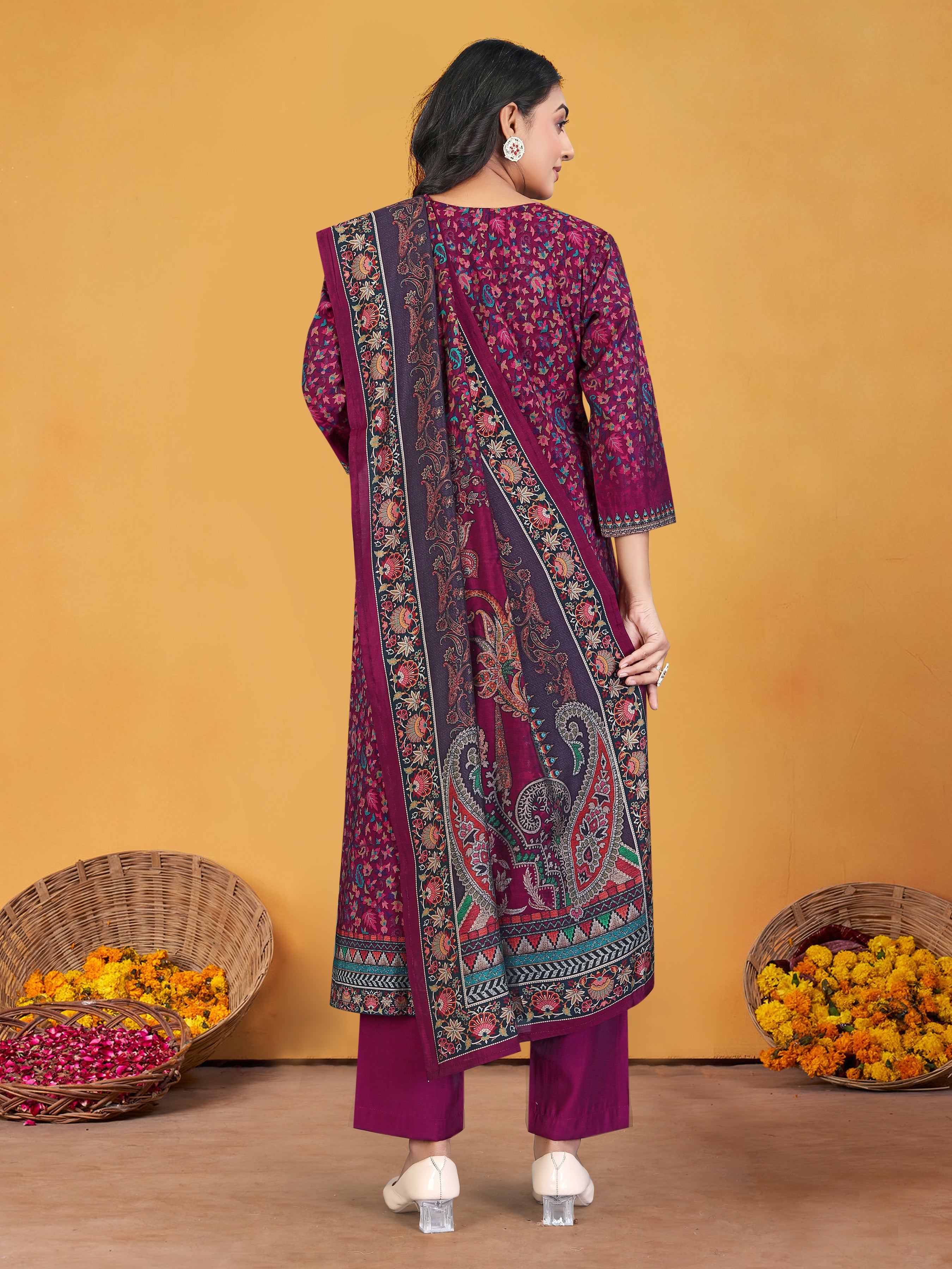 Violet Roman Silk 3Pcs Suit