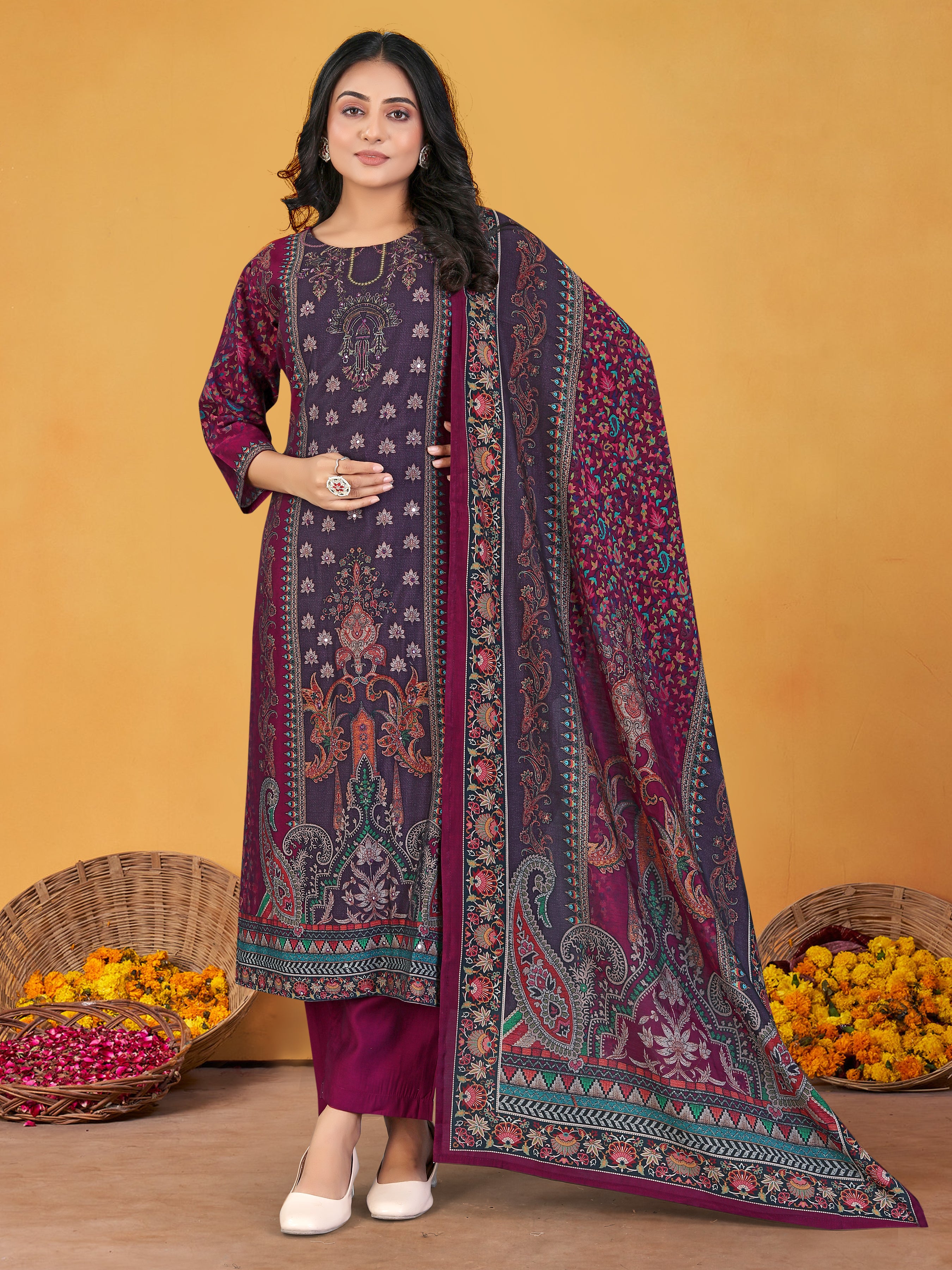 Violet Roman Silk 3Pcs Suit