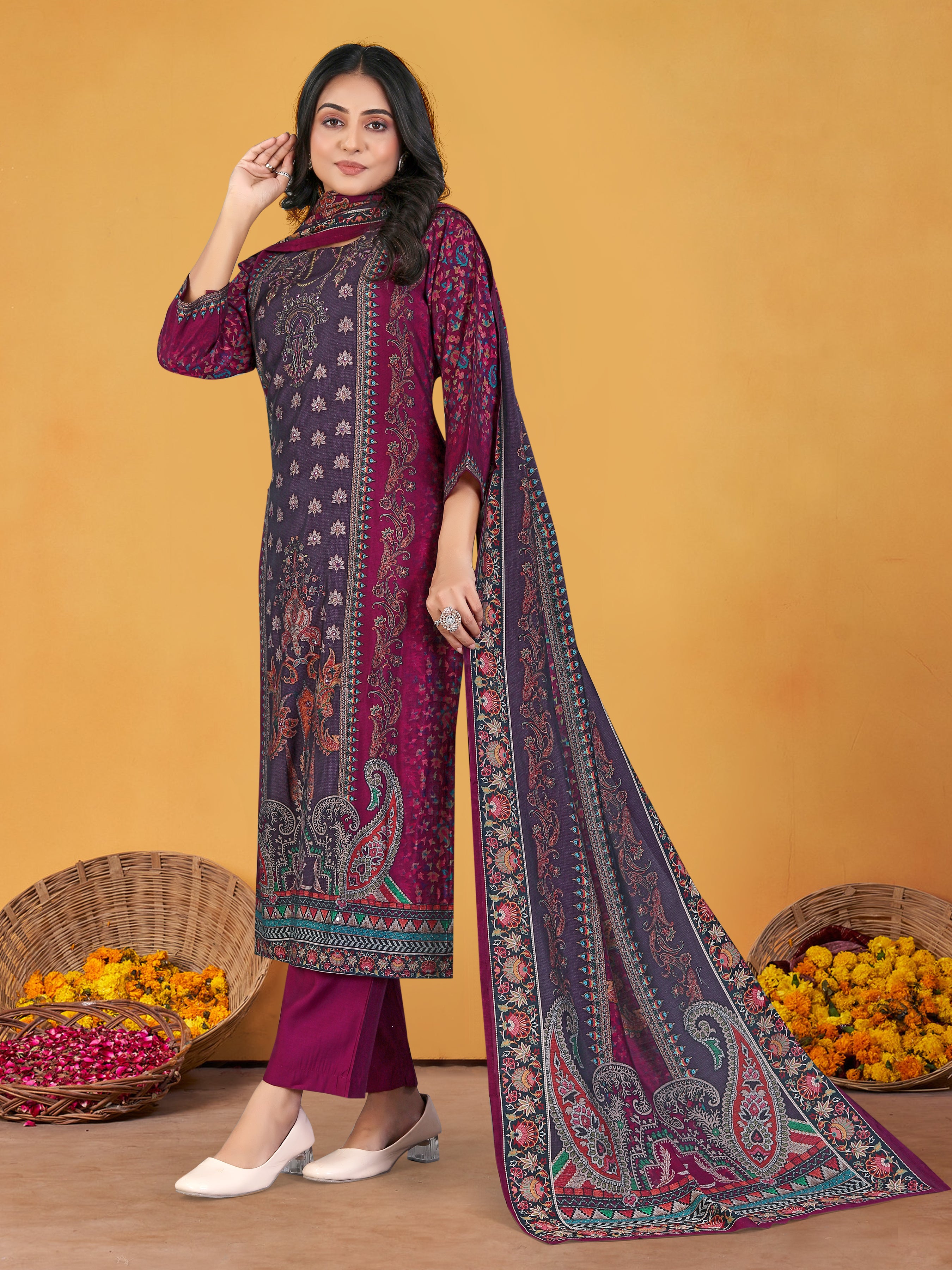 Violet Roman Silk 3Pcs Suit