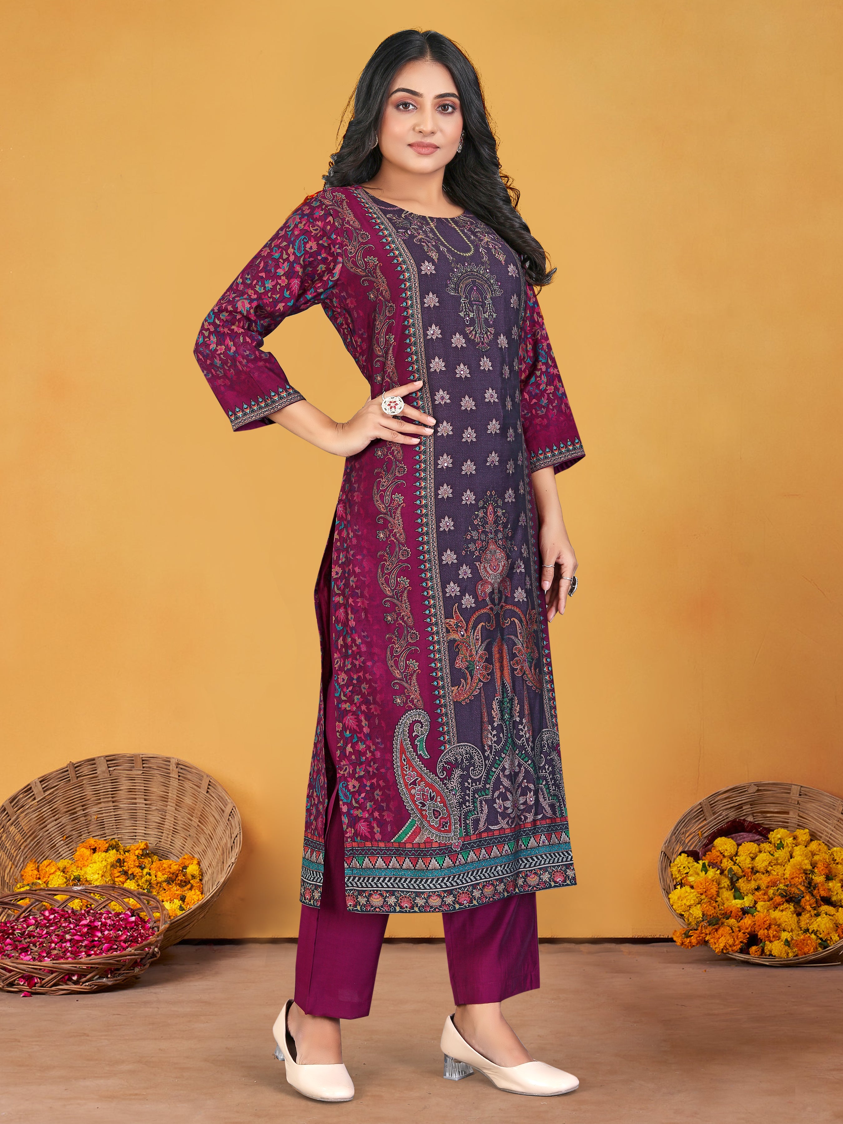 Violet Roman Silk 3Pcs Suit