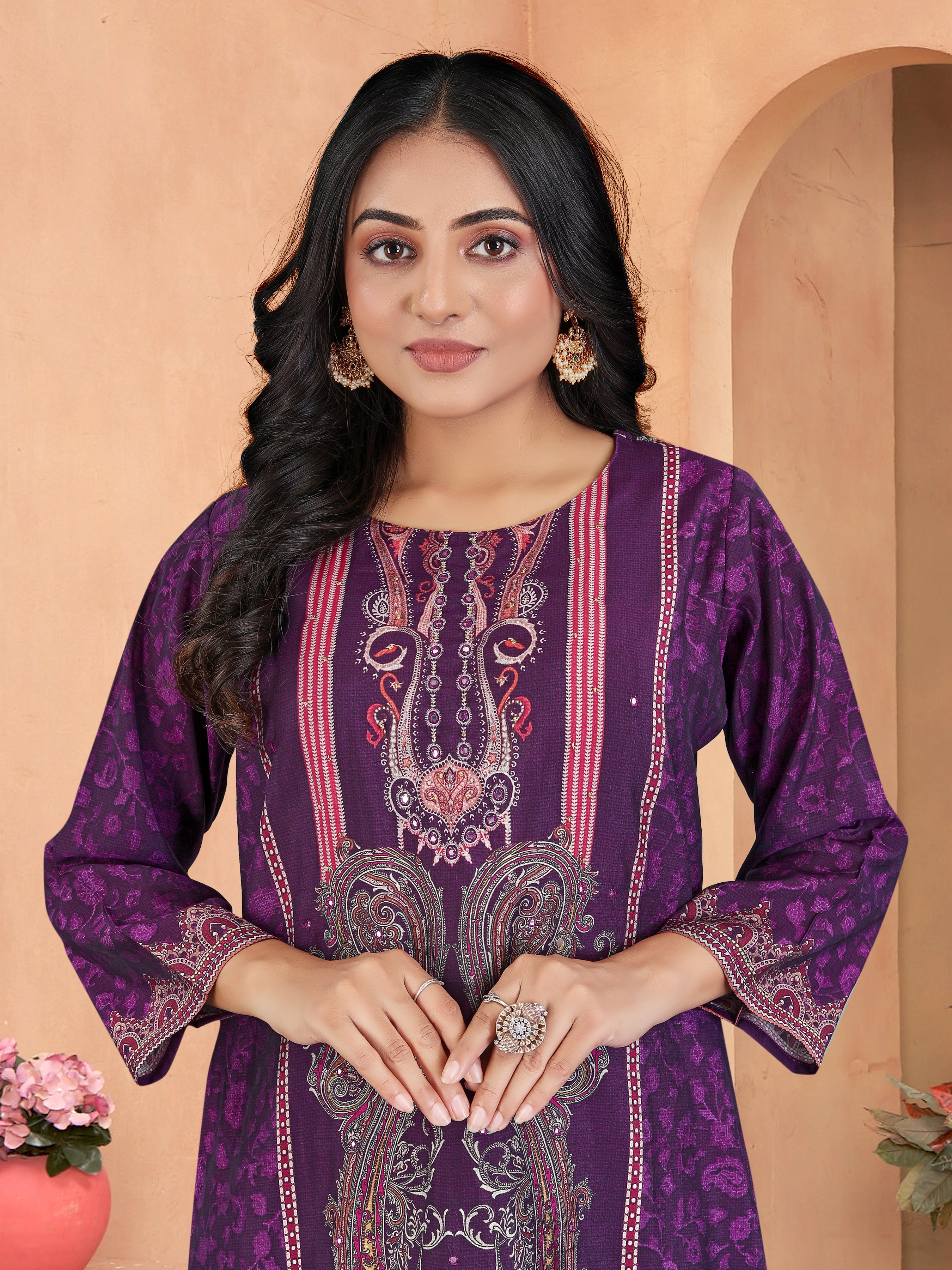 Purple Roman Silk 3  Pcs Suit