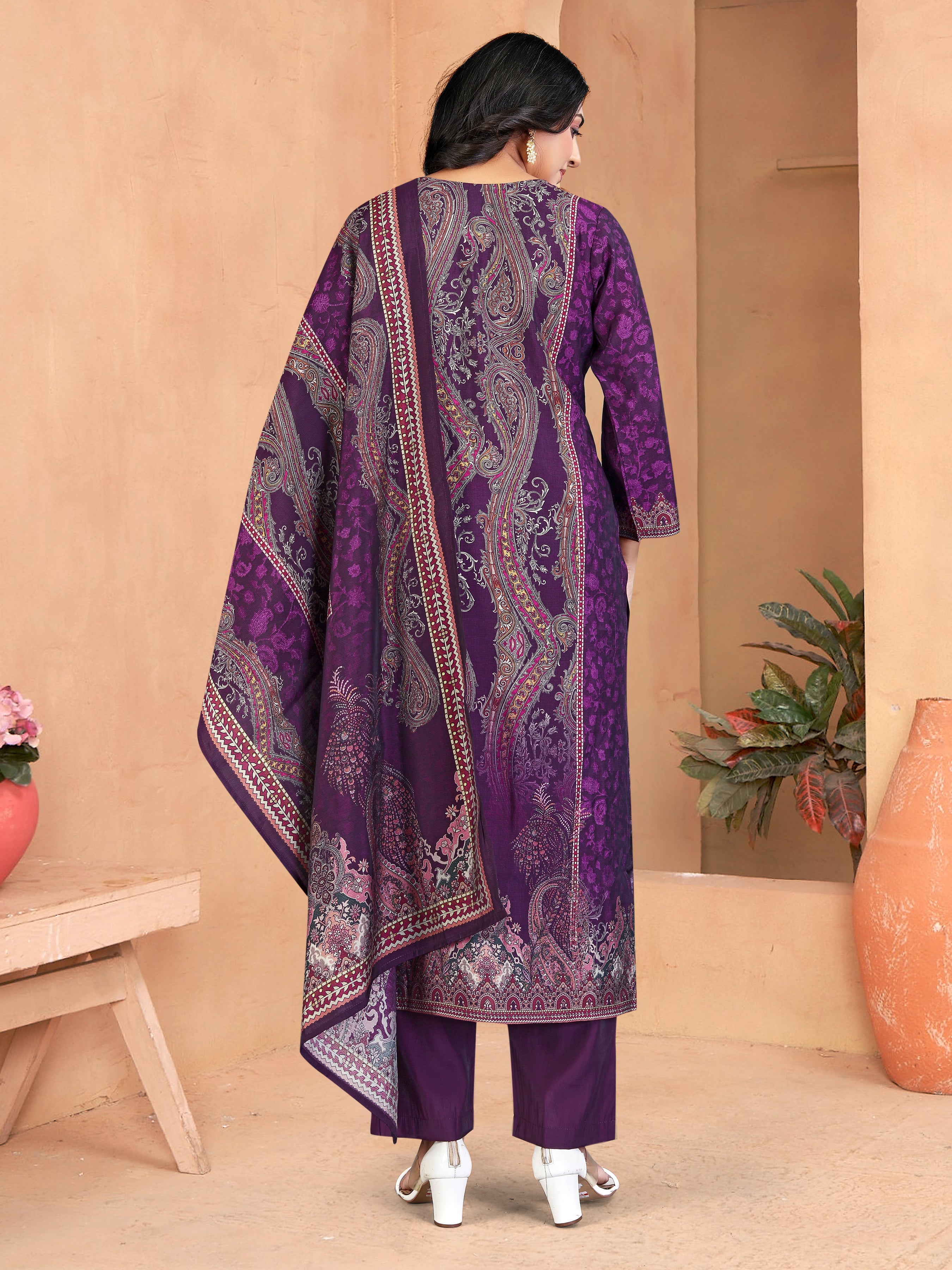 Purple Roman Silk 3  Pcs Suit