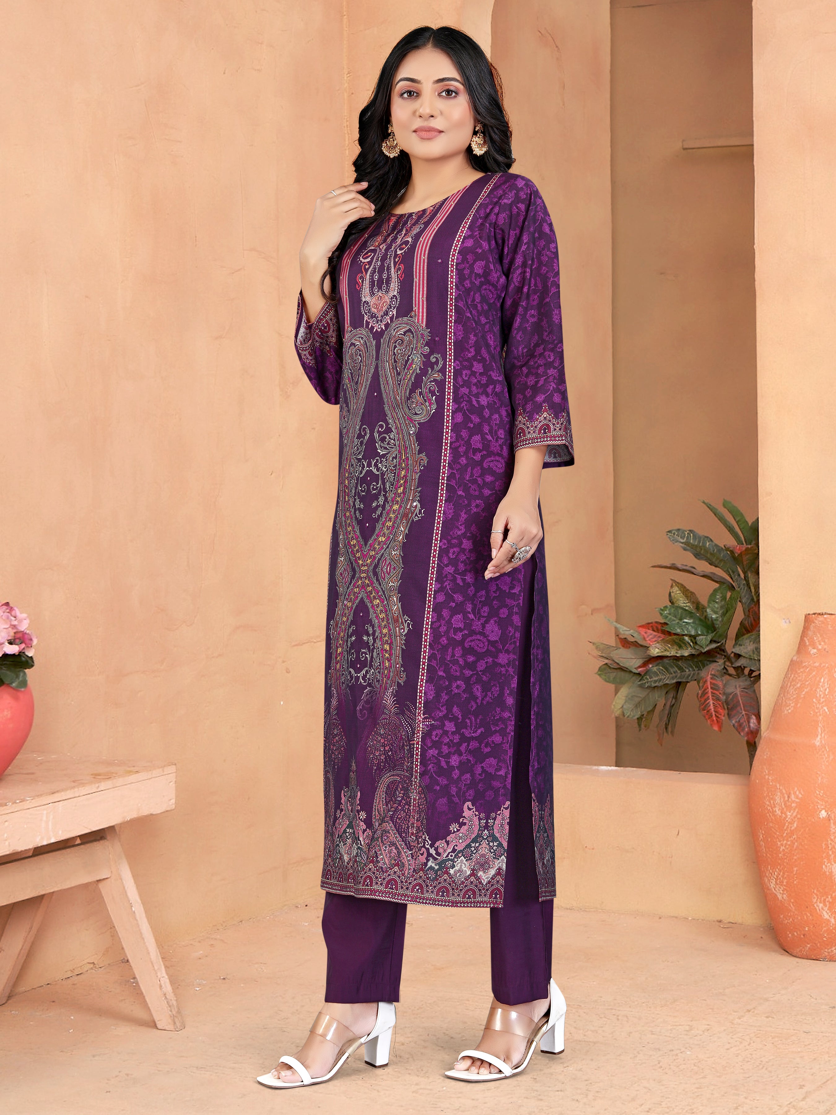Purple Roman Silk 3  Pcs Suit