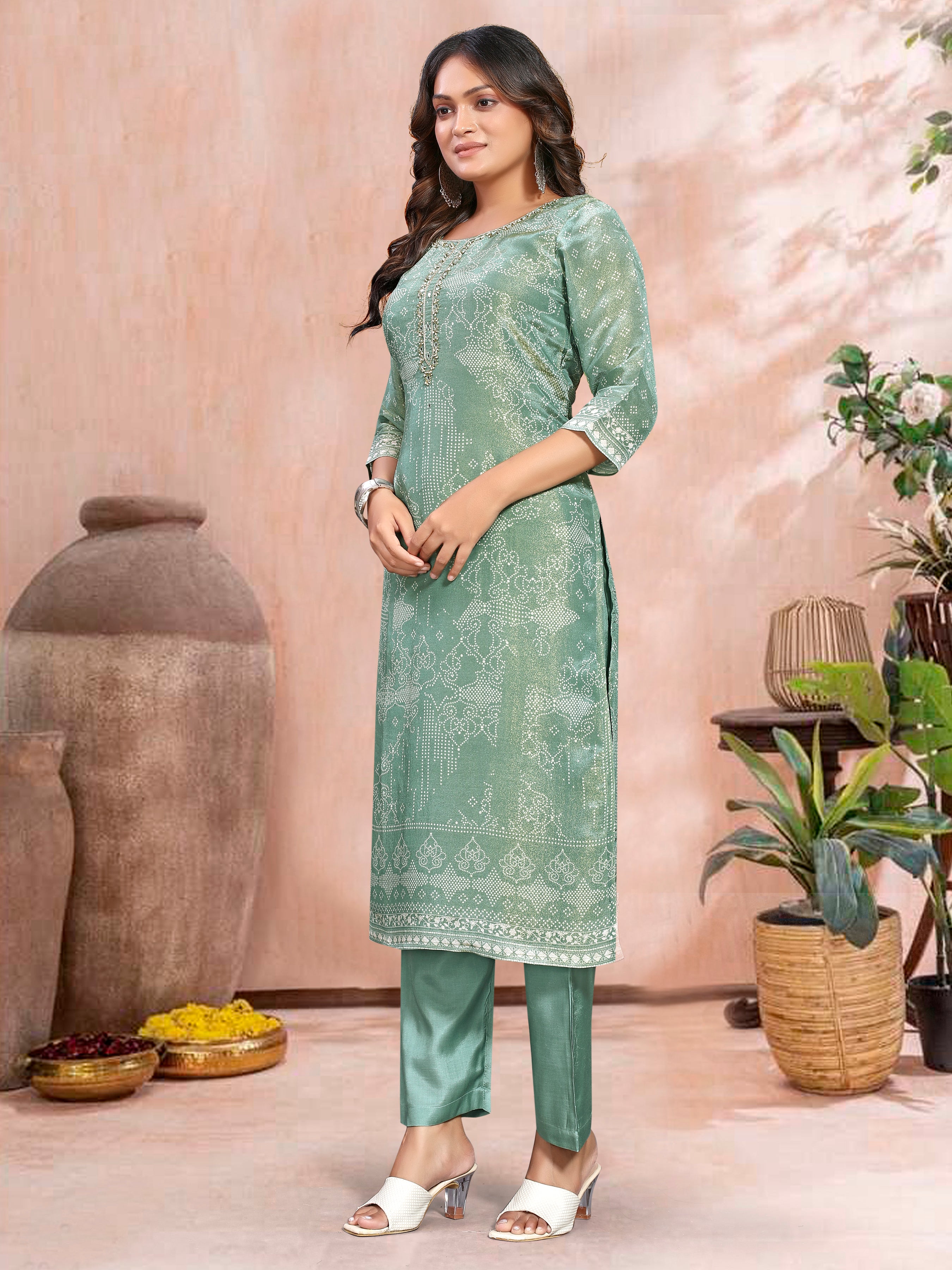 Marble Green Pure Shimmer Three Pcs Suit With Shimmer Dupatta