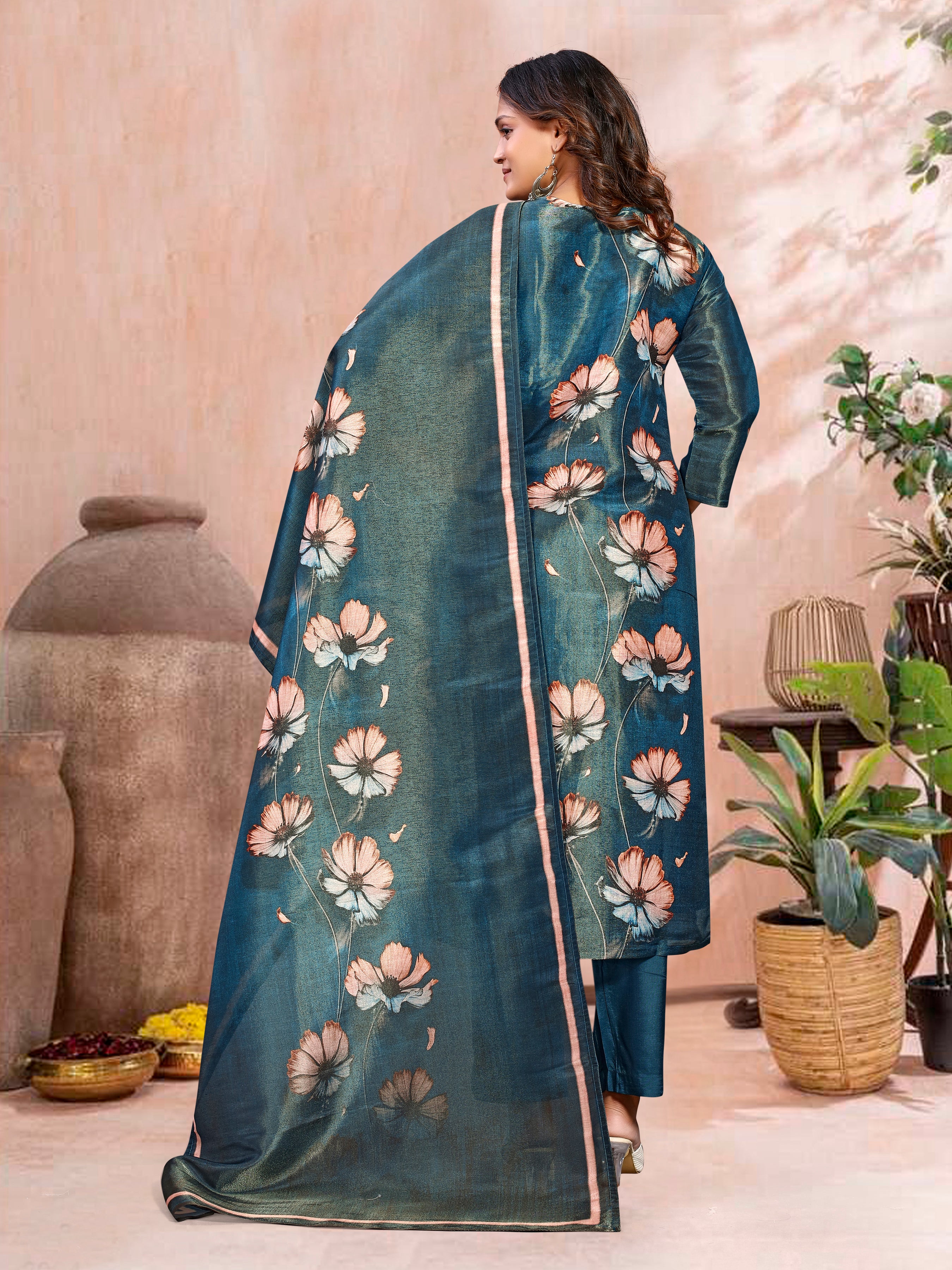 Blue Pv Shimmer Three Pcs Suit With Shimmer Dupatta