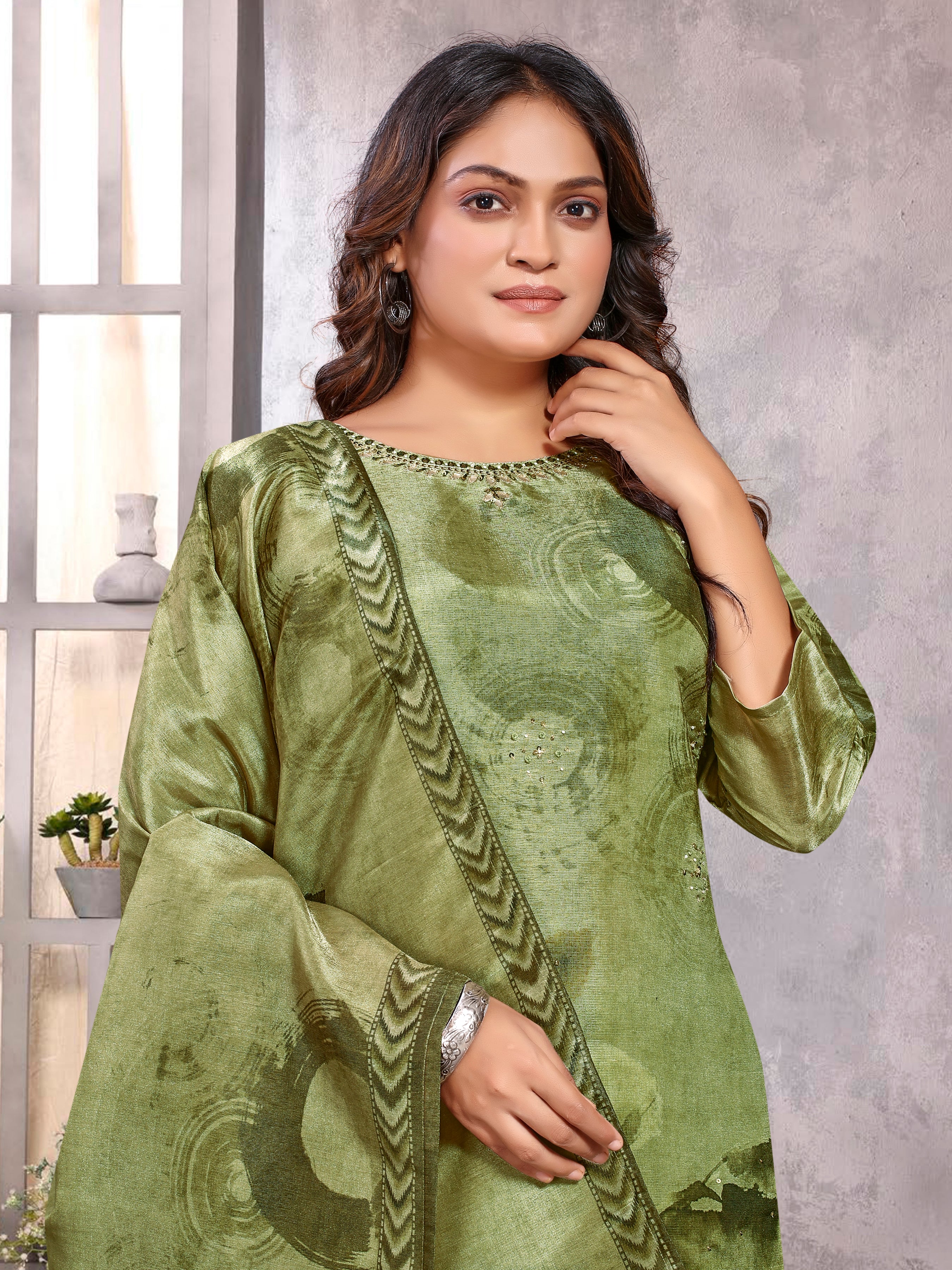 Golden Yellowpv Shmmer Three Pcs Suit With Shimmer Dupatta