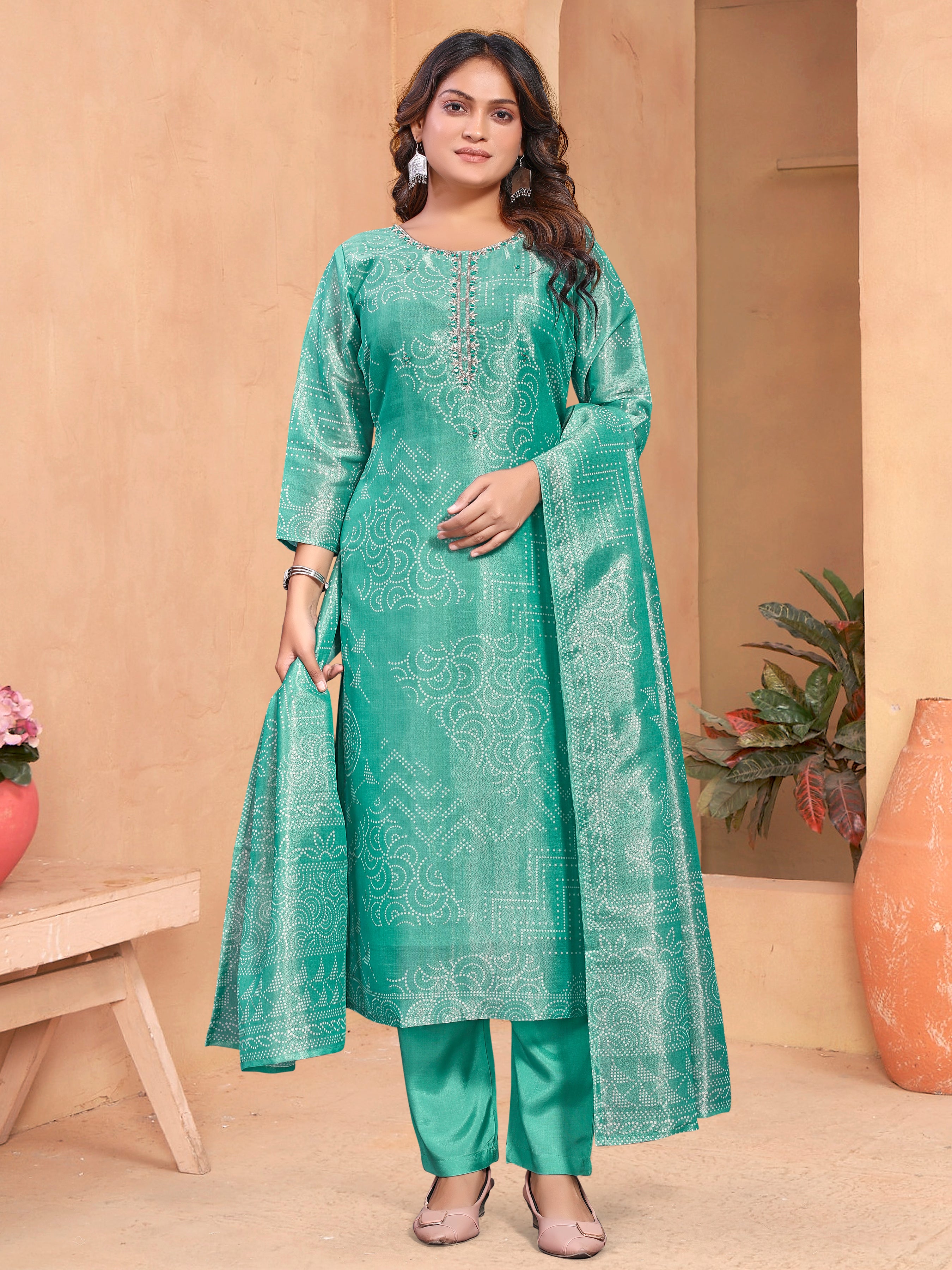 Blue Pv Shimmer Three Pcs Suit With Shmmer Dupatta