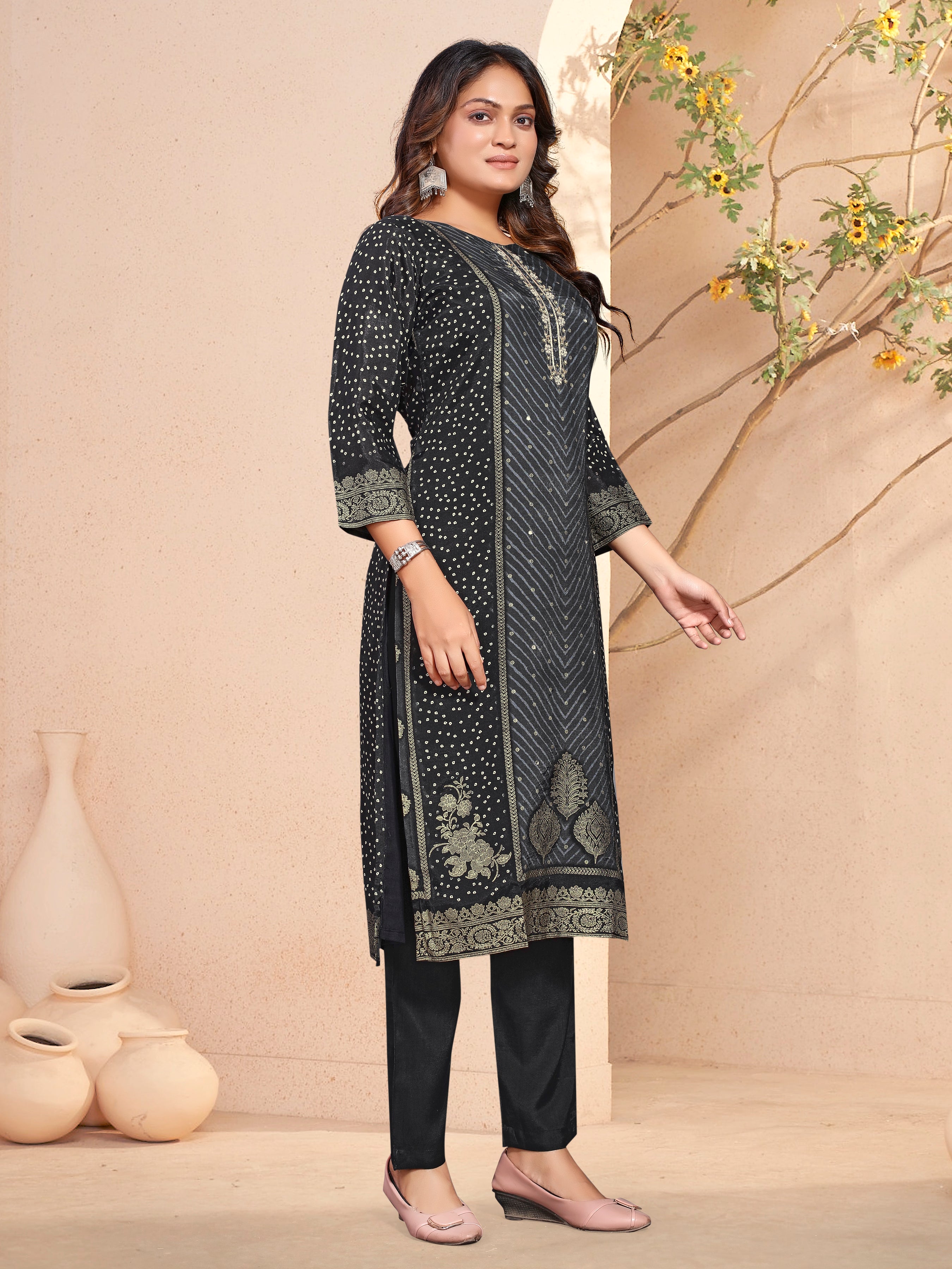 Black Pure Masleen With Jackard Foil Three Pcs Suit With Masleen Dupatta