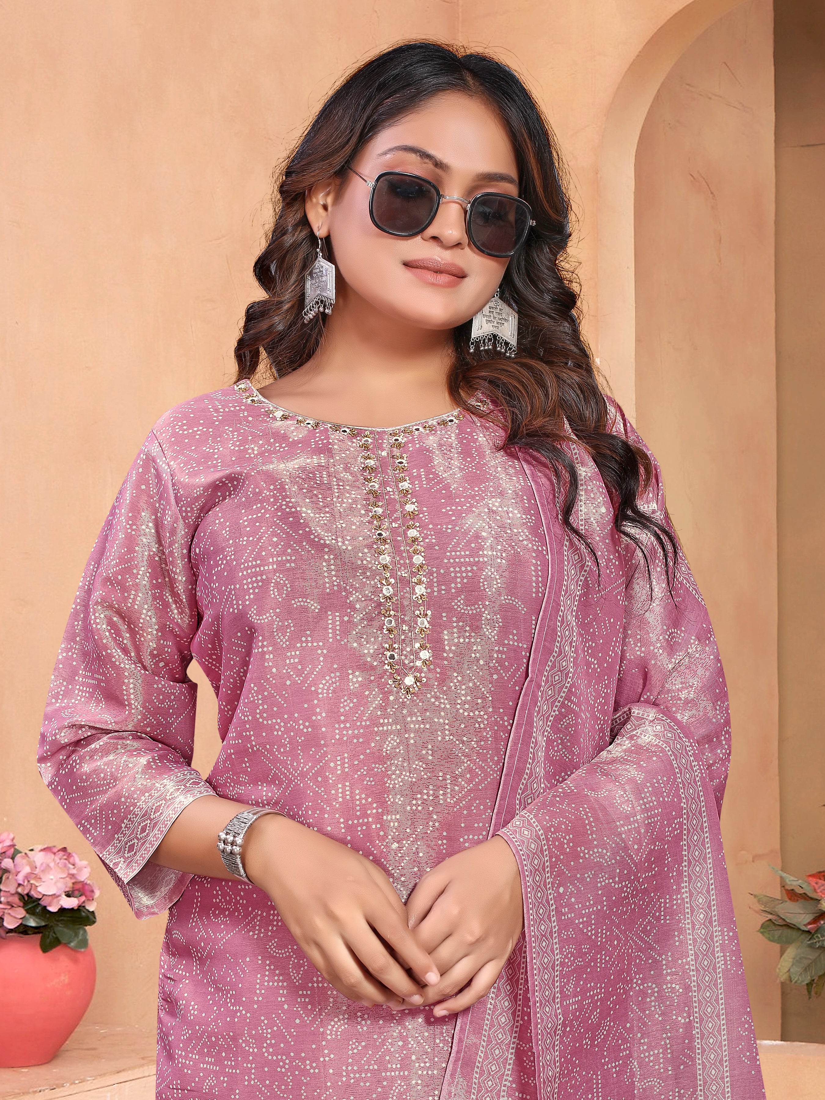 Purple Pv Shimmer Three Pcs Suit With Shimmer Dupatta
