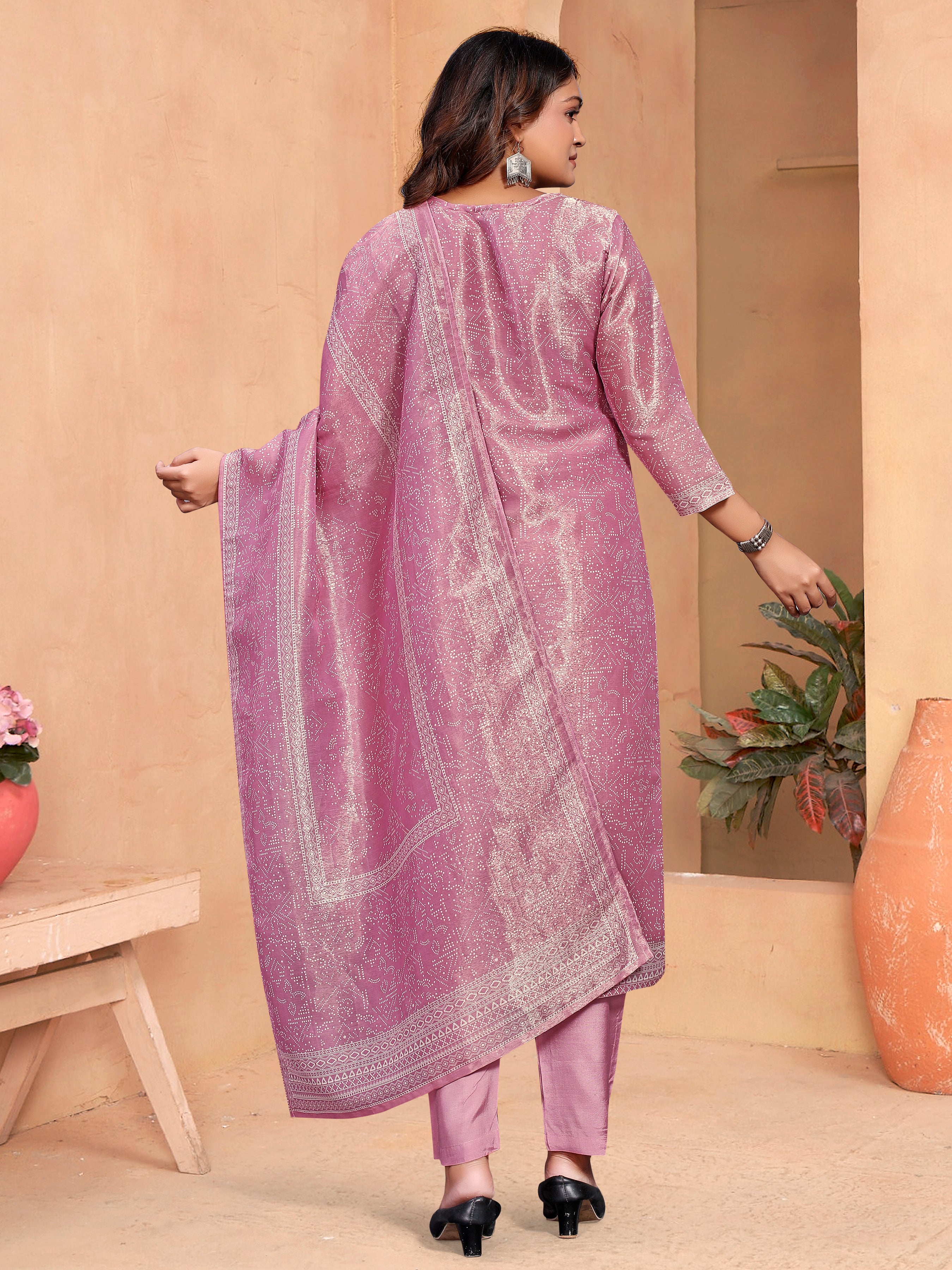 Purple Pv Shimmer Three Pcs Suit With Shimmer Dupatta