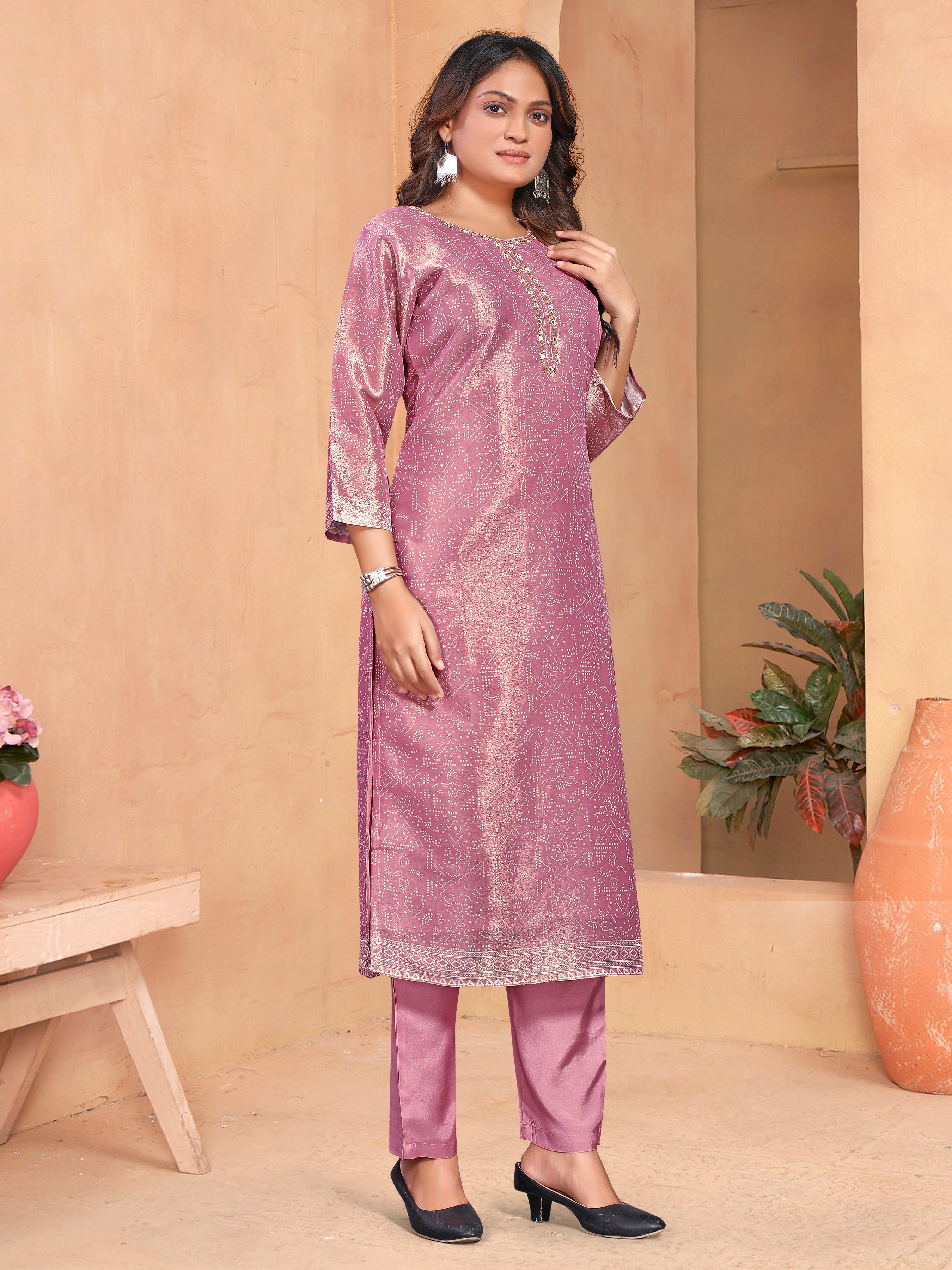 Purple Pv Shimmer Three Pcs Suit With Shimmer Dupatta