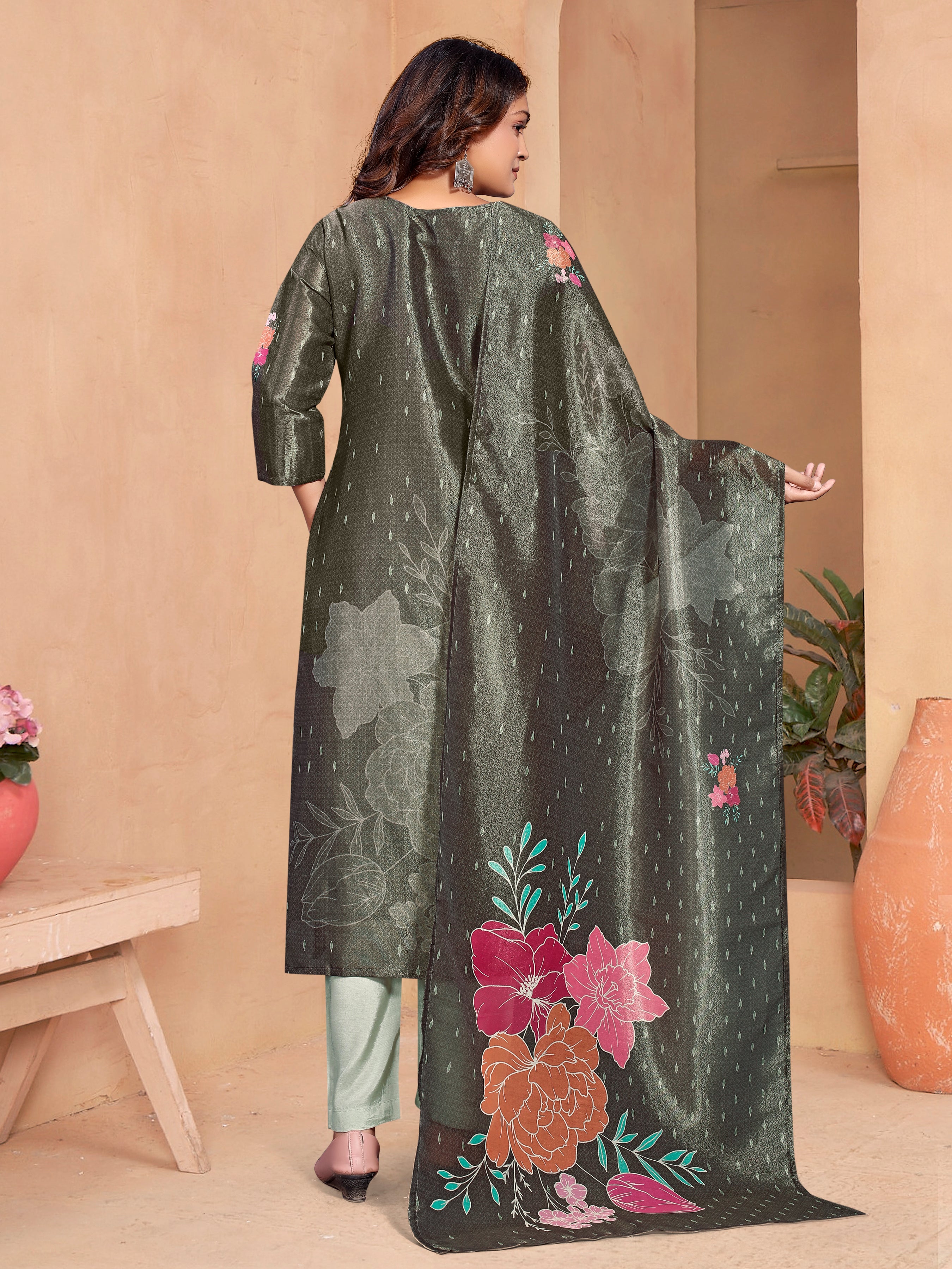 Brown Pv Shimmer Three Pcs Suit With Shimmer Dupatta