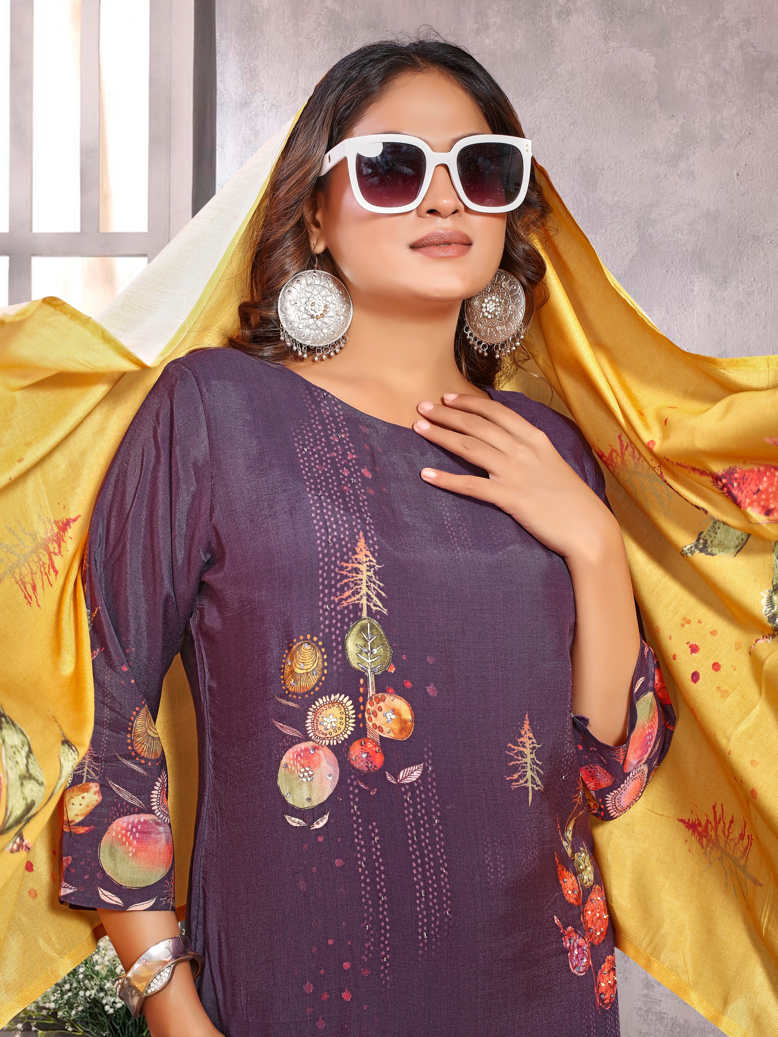 Purple Pure Masleen Three Pcs Suit With Masleen Dupatta