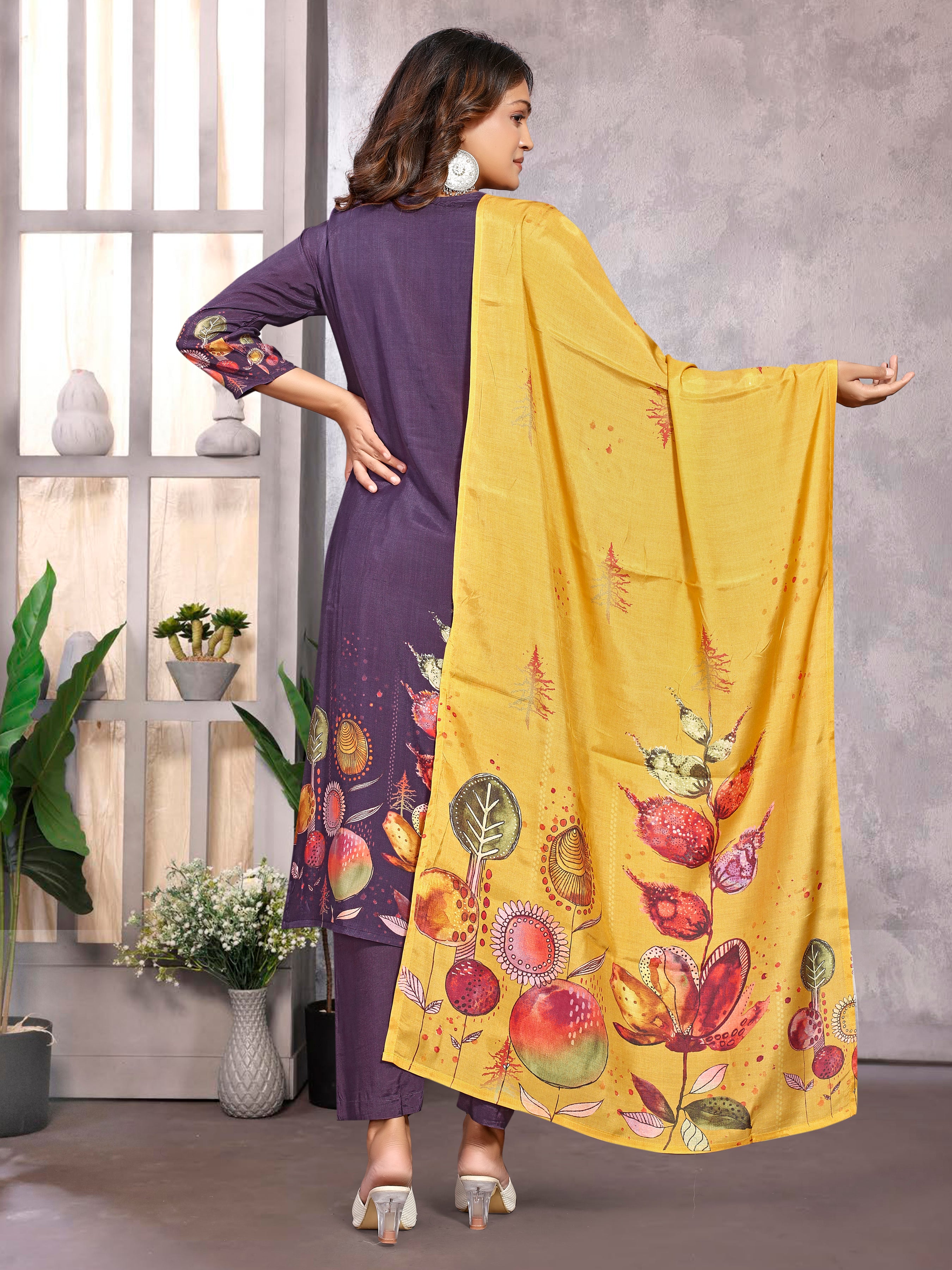 Purple Pure Masleen Three Pcs Suit With Masleen Dupatta