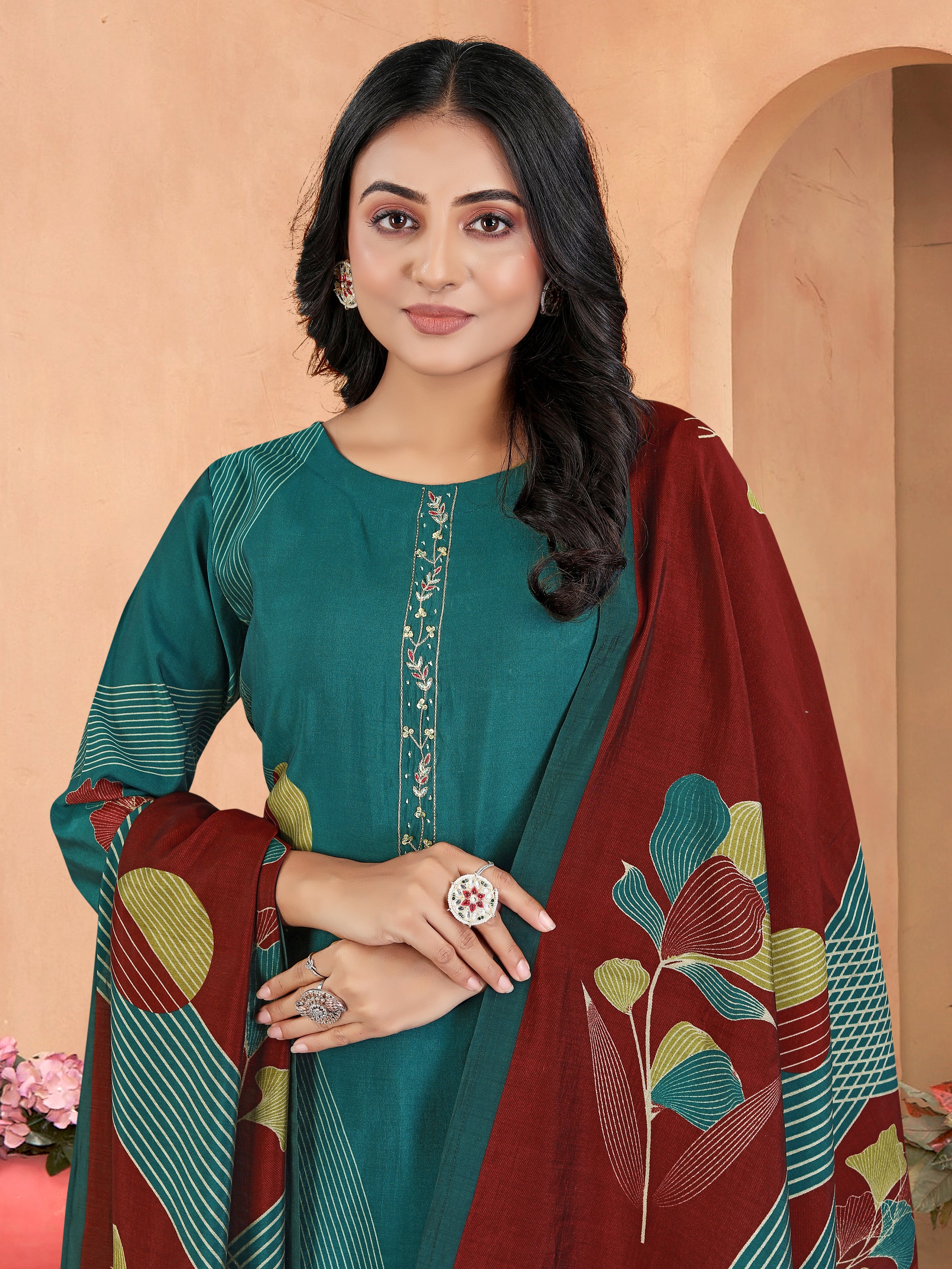 Blue Roman Silk 3 Pcs Suit