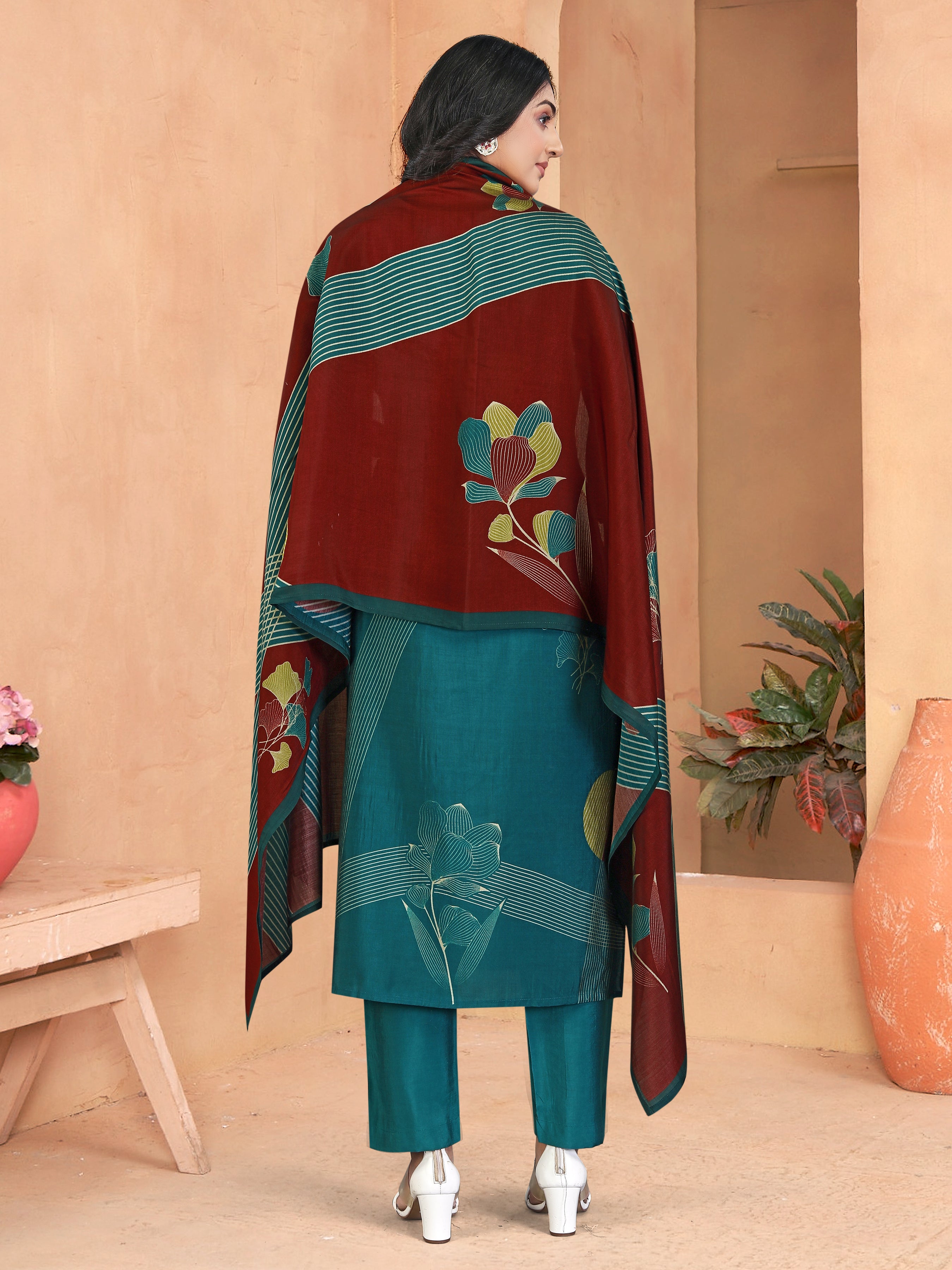 Blue Roman Silk 3 Pcs Suit