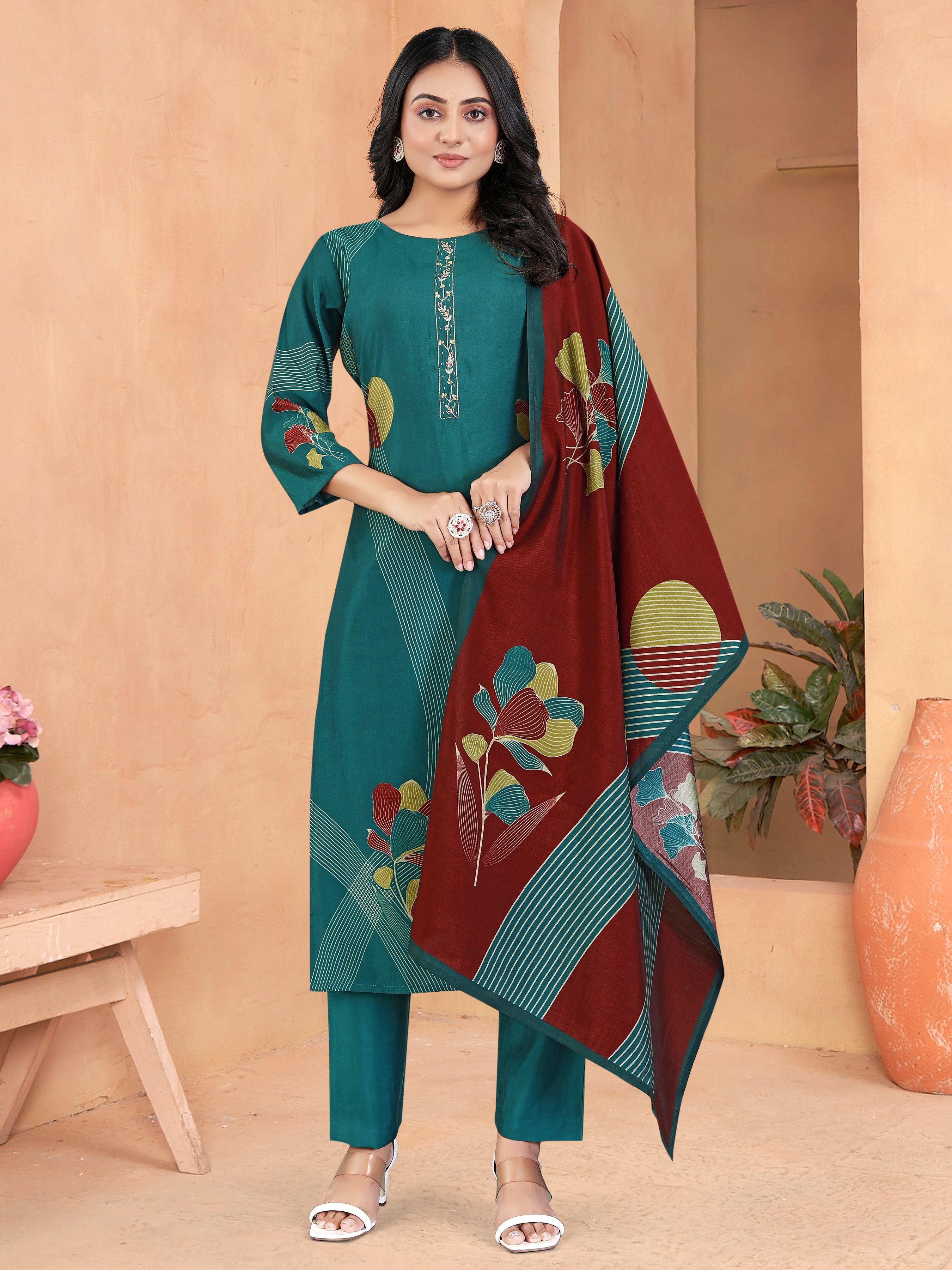 Blue Roman Silk 3 Pcs Suit