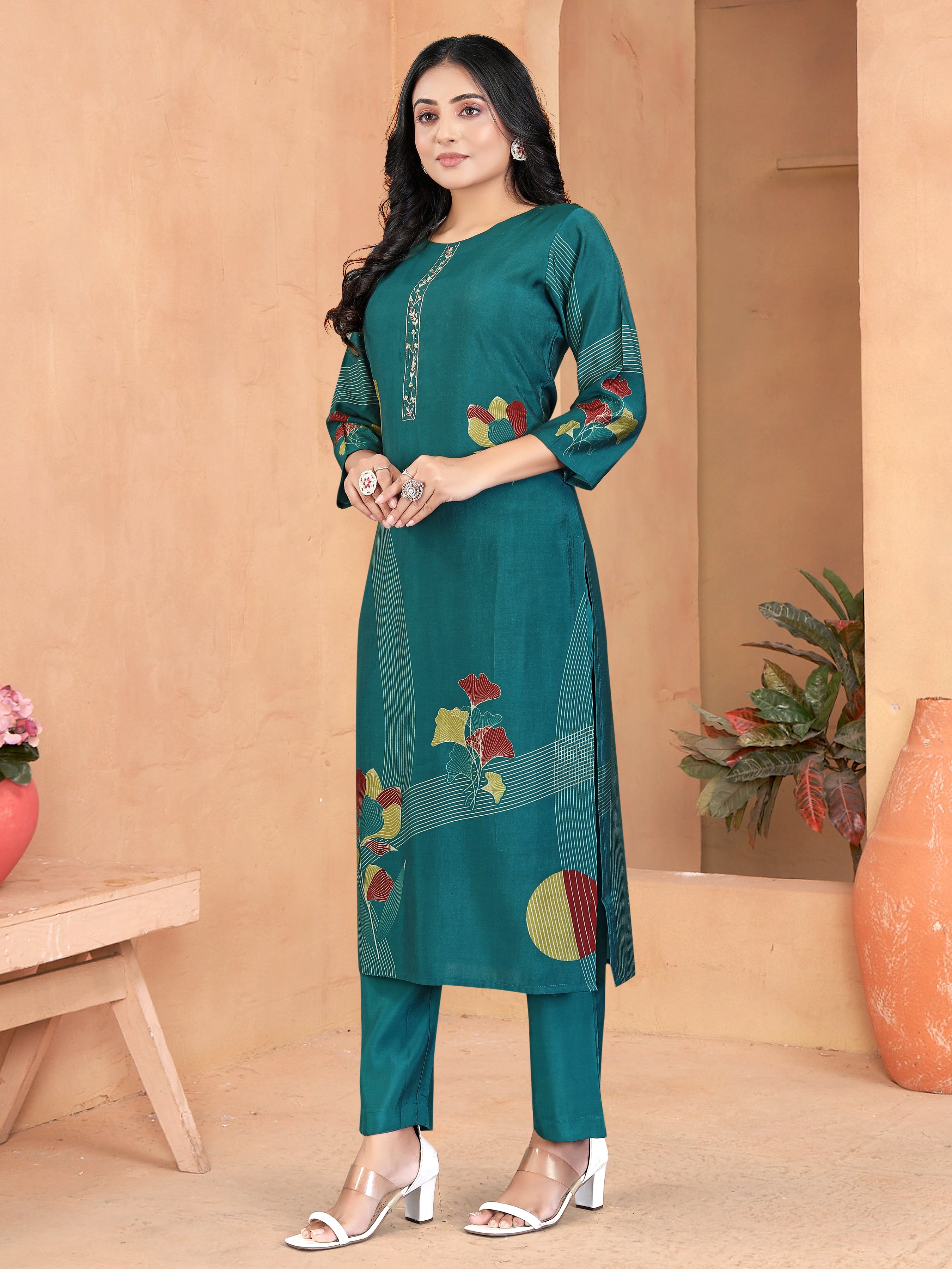 Blue Roman Silk 3 Pcs Suit