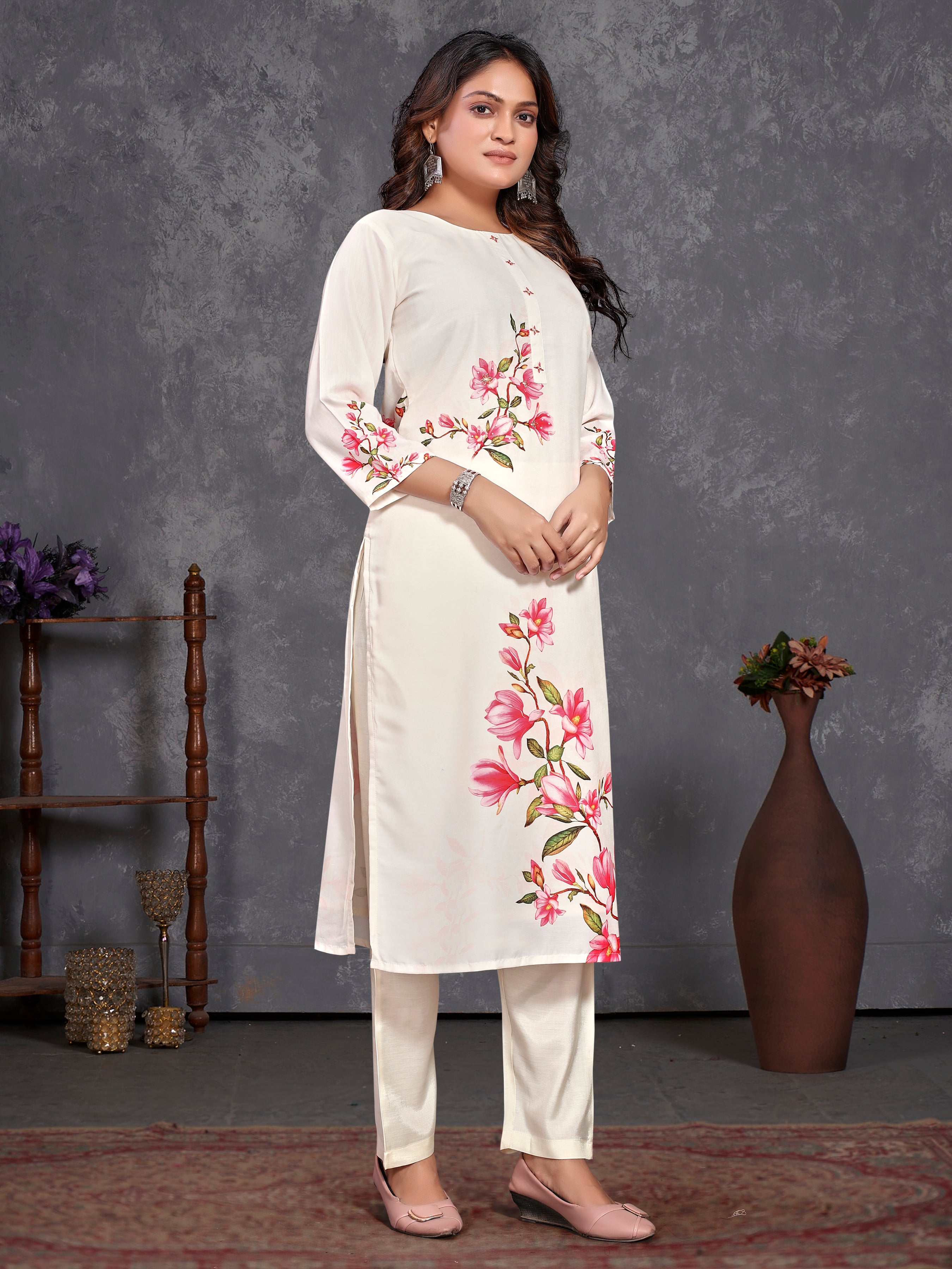 White Pv Masleen Three Pcs Suit With Masleen Dupatta