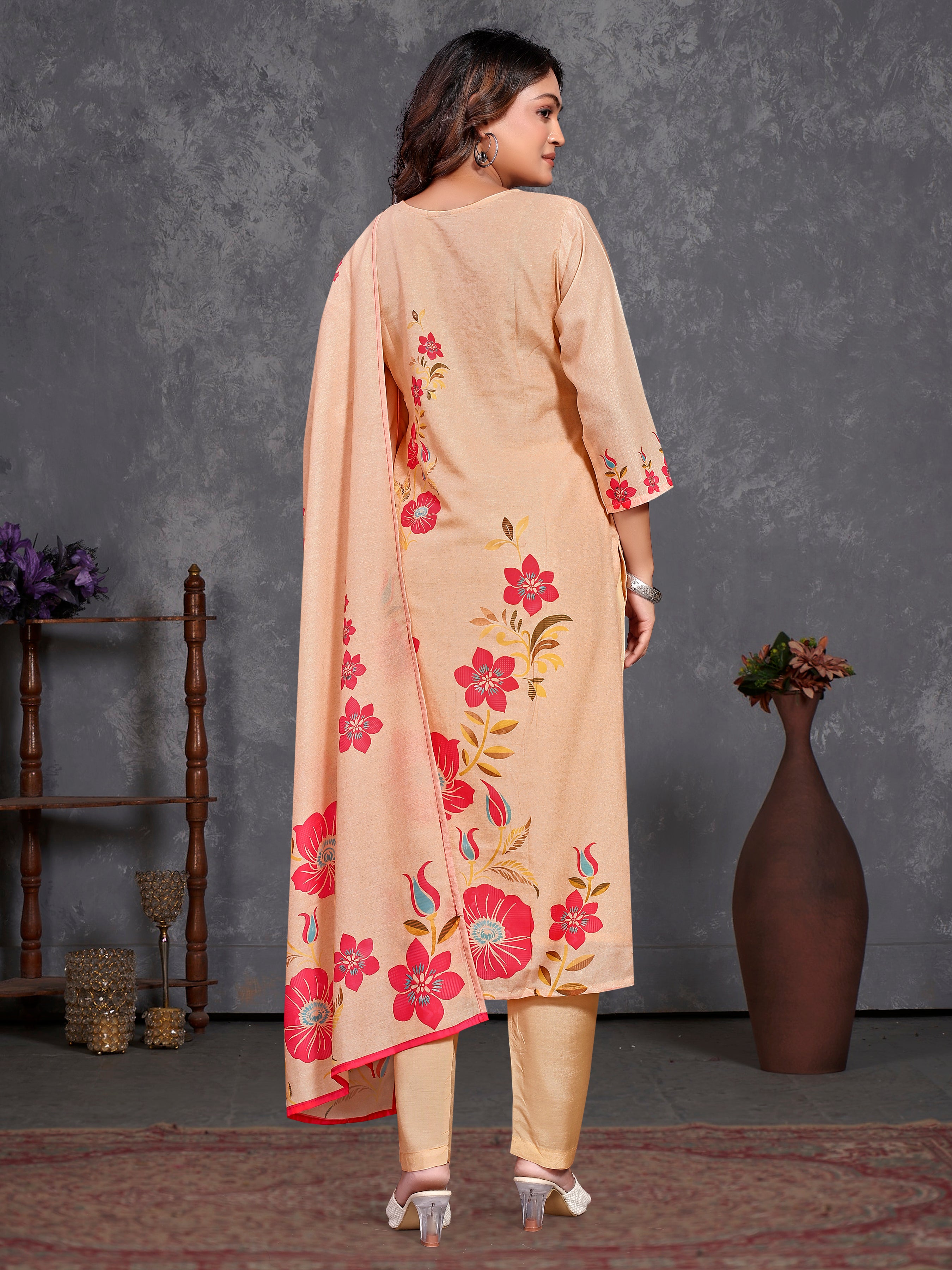 Peach Pv Masleen Three Pcs Suit With Masleen Dupatta