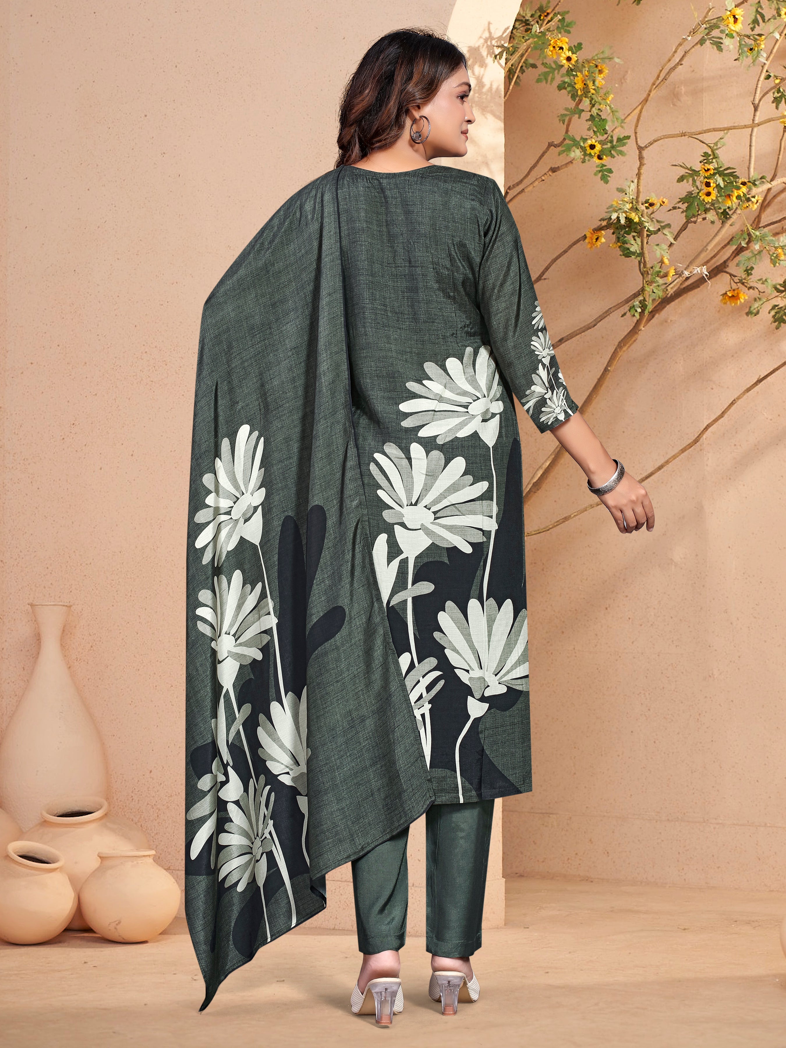 Black Pure Masleen Three Pcs Suit With Masleen Dupatta