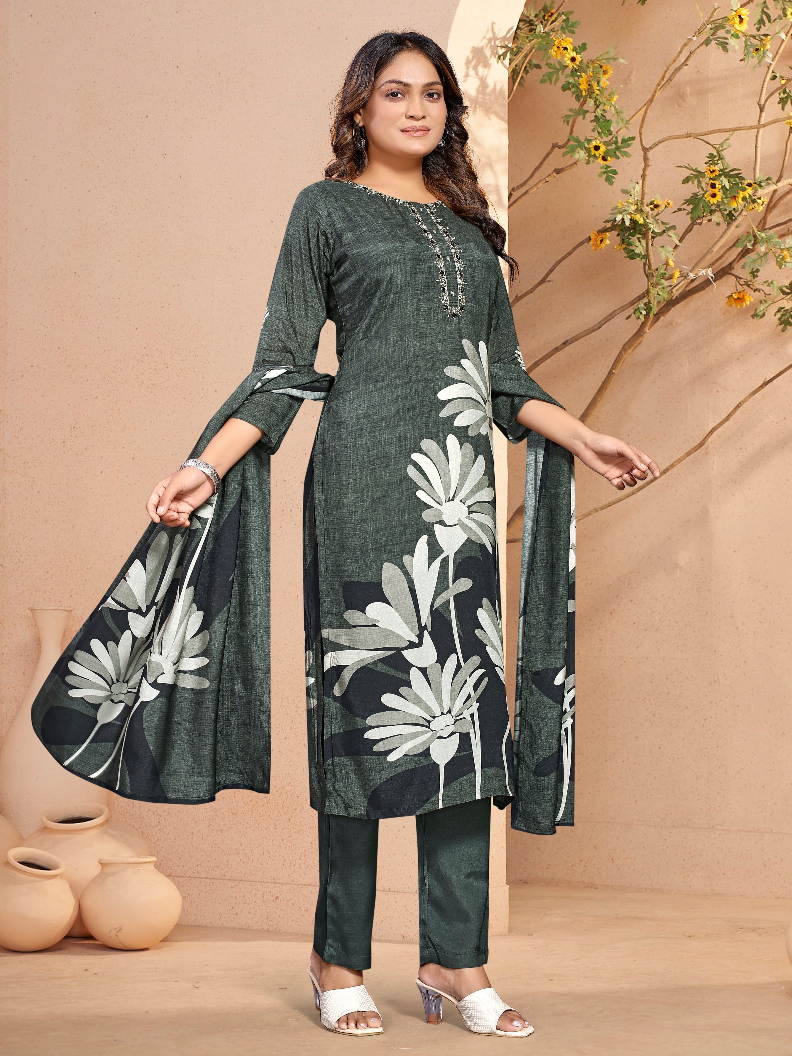 Black Pure Masleen Three Pcs Suit With Masleen Dupatta