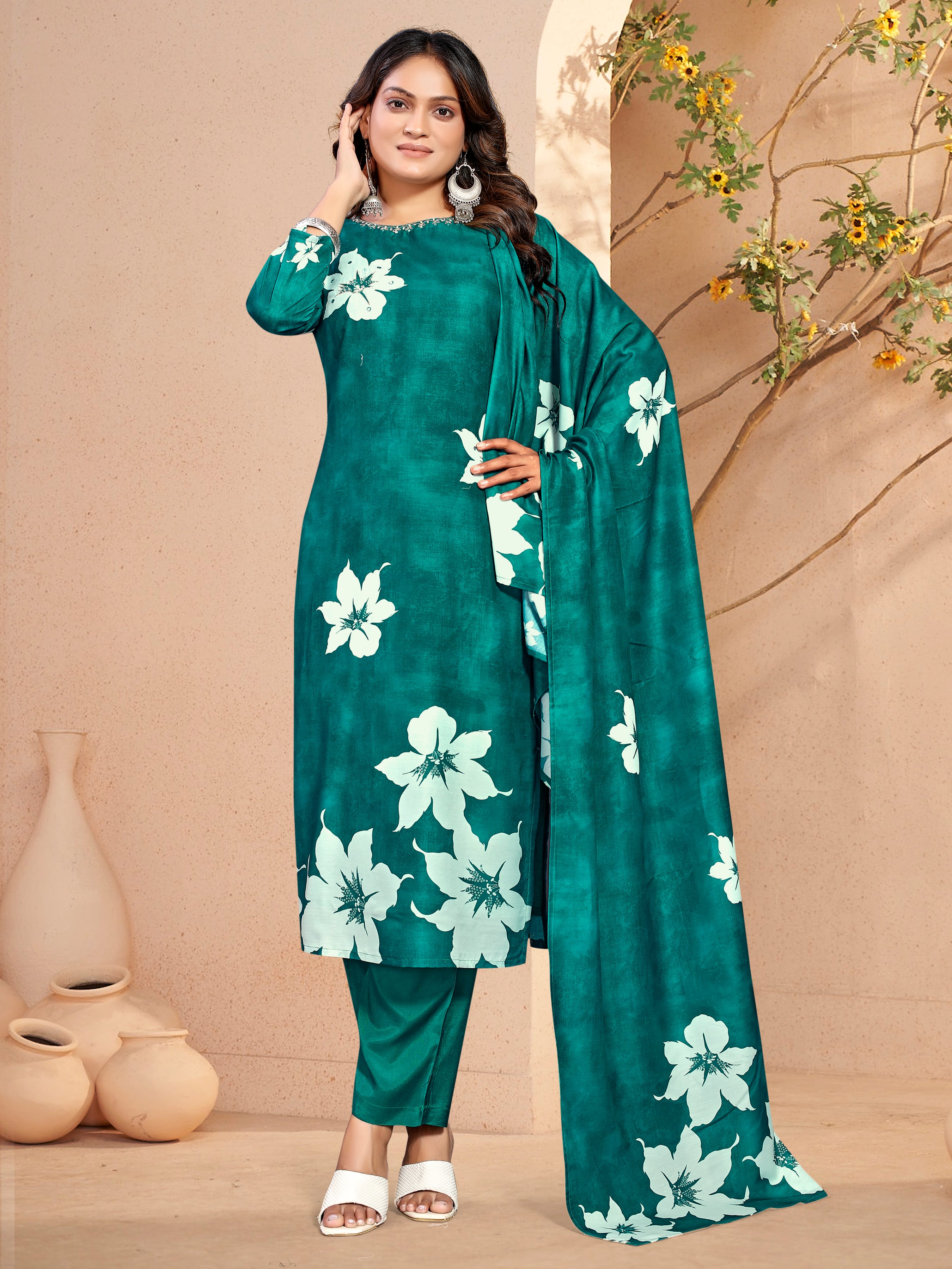 Green Pv Masleen 3 Pcs Suit