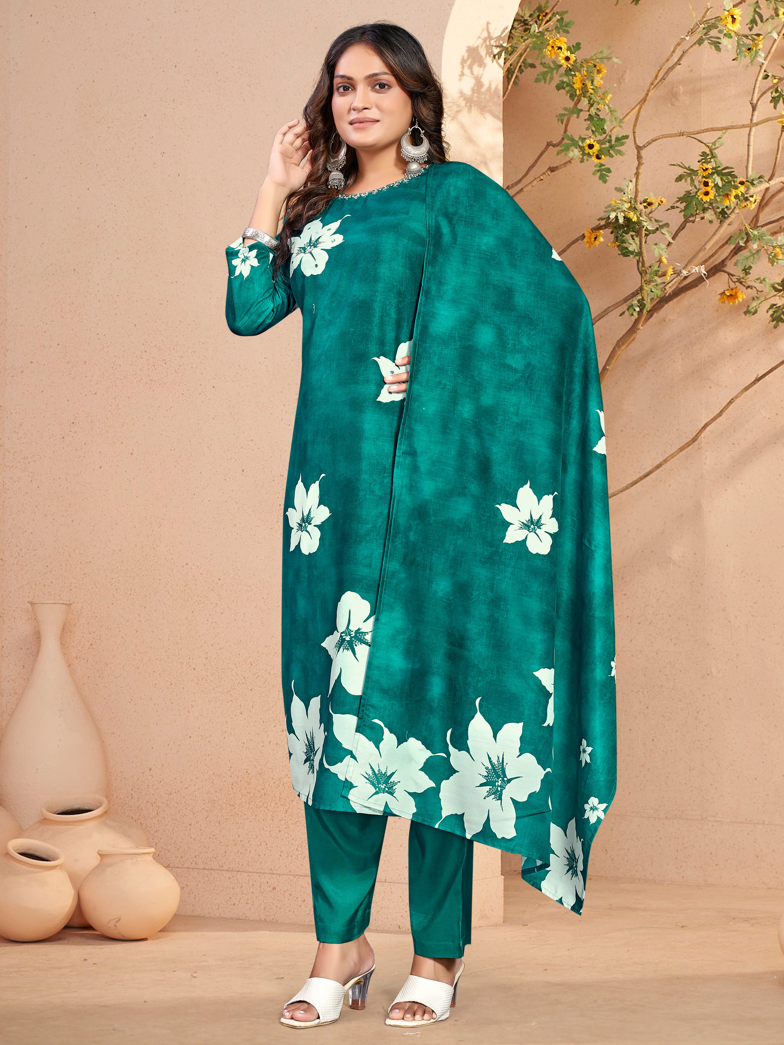 Green Pv Masleen 3 Pcs Suit