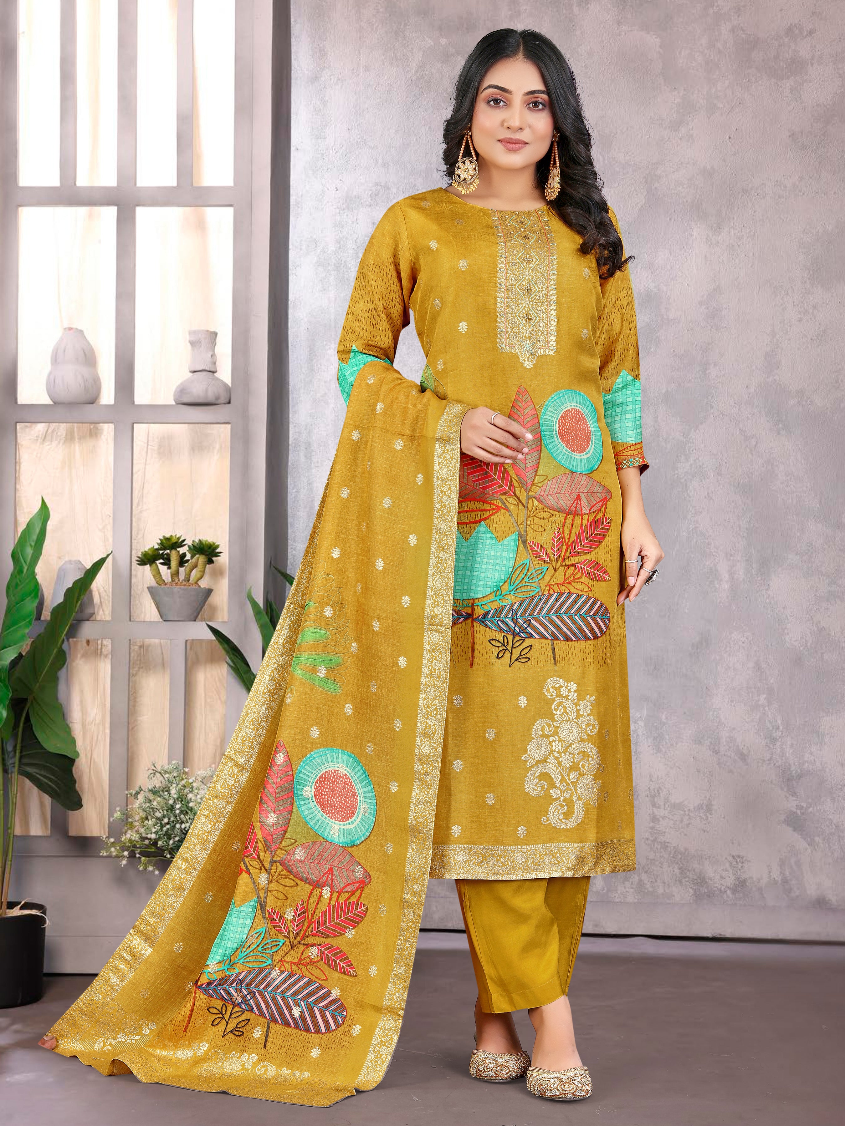 Yellowdola Jackard 3  Pcs Suit