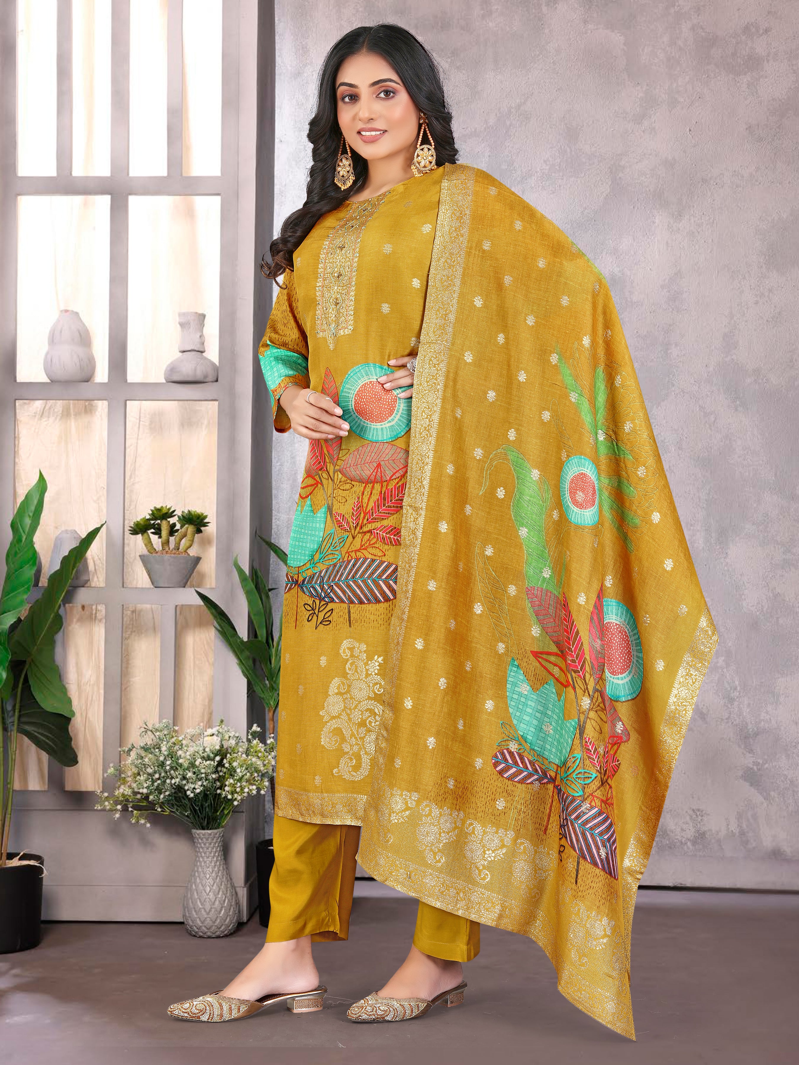 Yellowdola Jackard 3  Pcs Suit