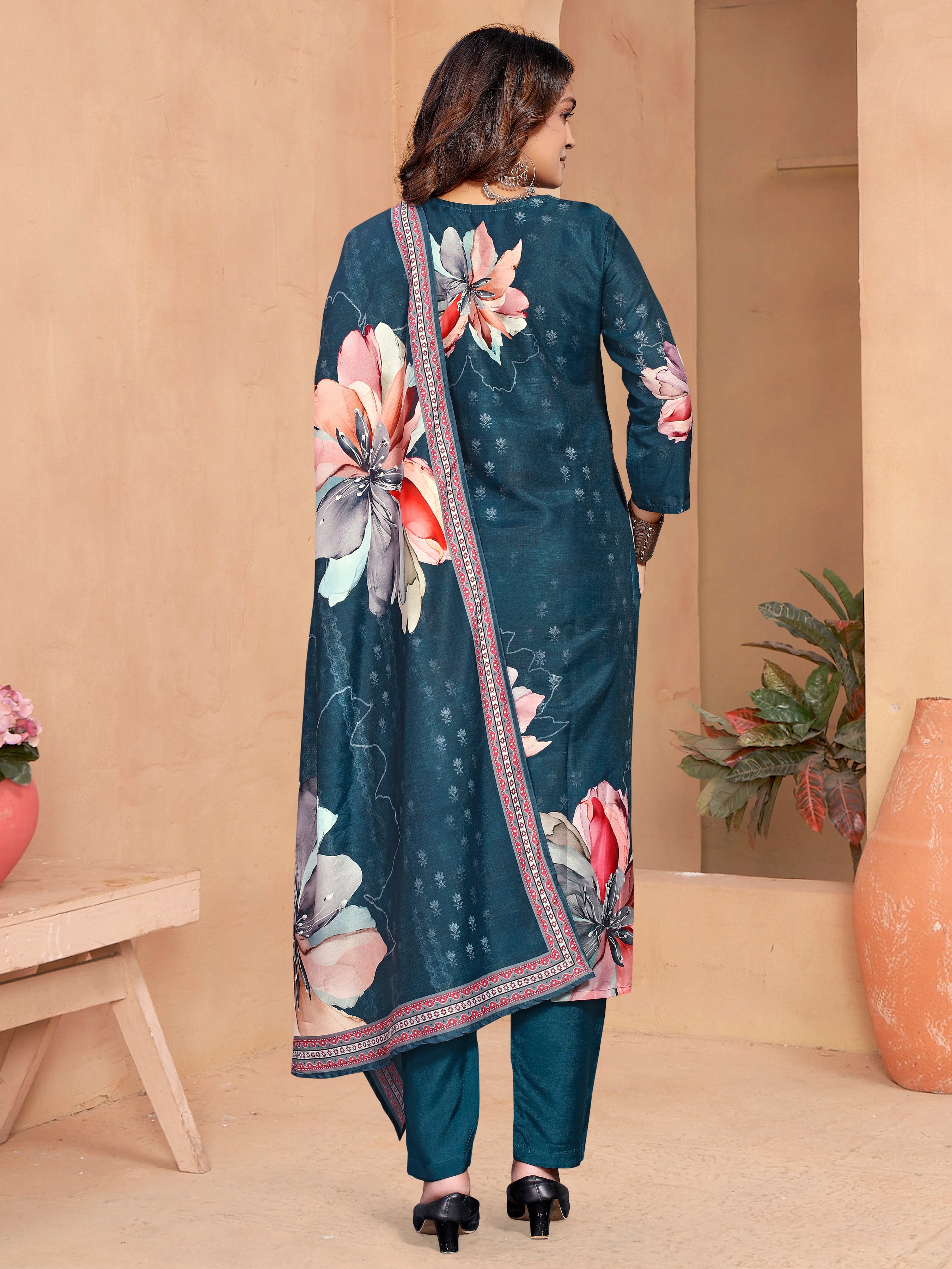 Blue Pv Masleen Three Pcs Suit With Masleen Dupatta